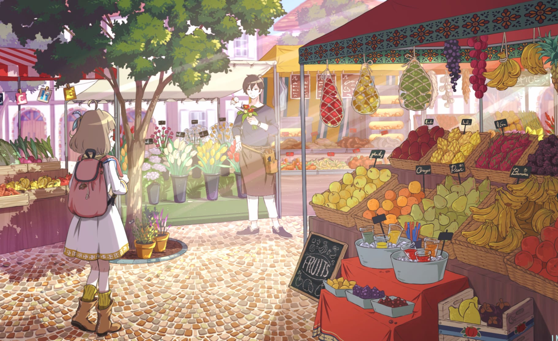 Anime Market Stroll at 750 x 1334 iPhone 6 size wallpapers HD quality