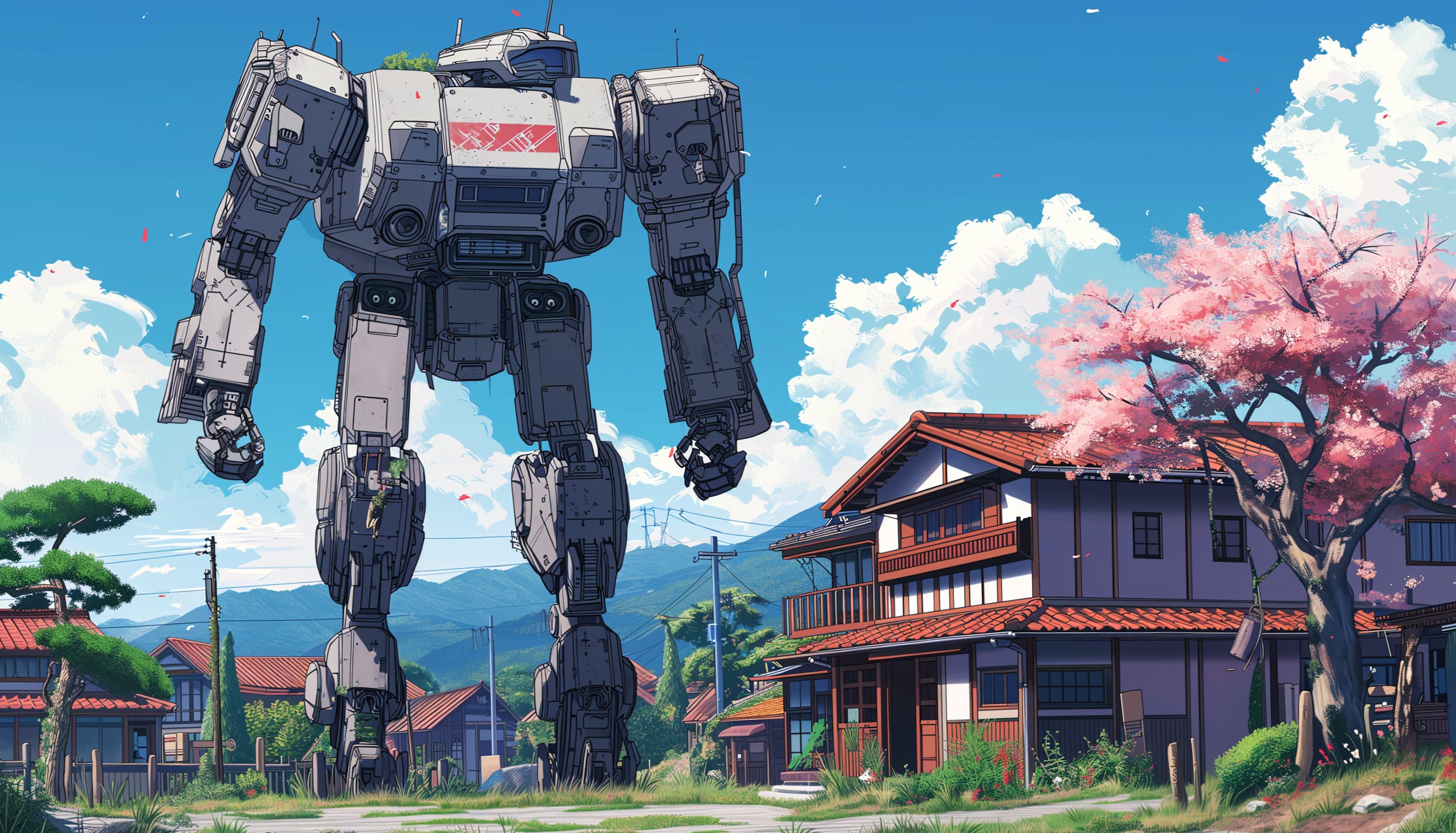 Anime Mecha Giant Robot – Tranquil Town Scenery at 1536 x 864 HD size wallpapers HD quality