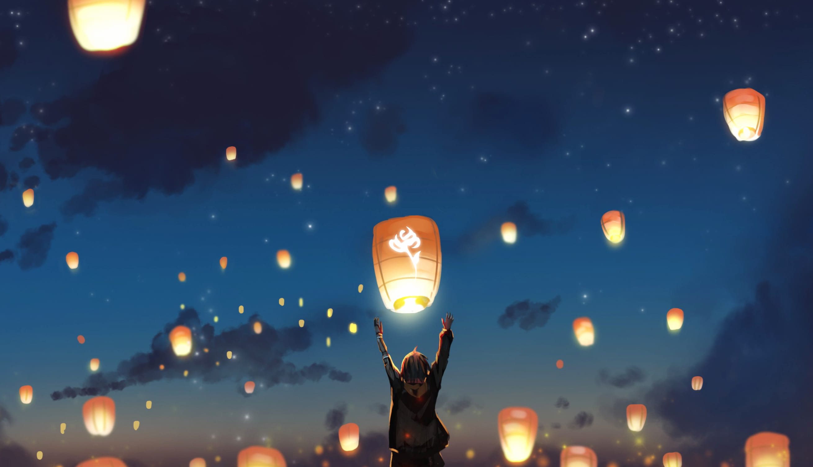 Anime Night Sky Lanterns wallpapers HD quality