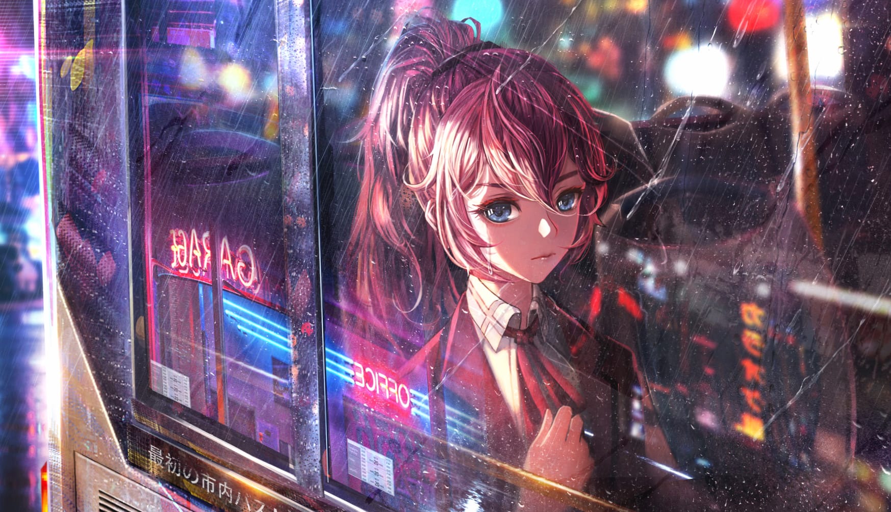 Anime School Girl in Rain - at 1600 x 900 HD size wallpapers HD quality