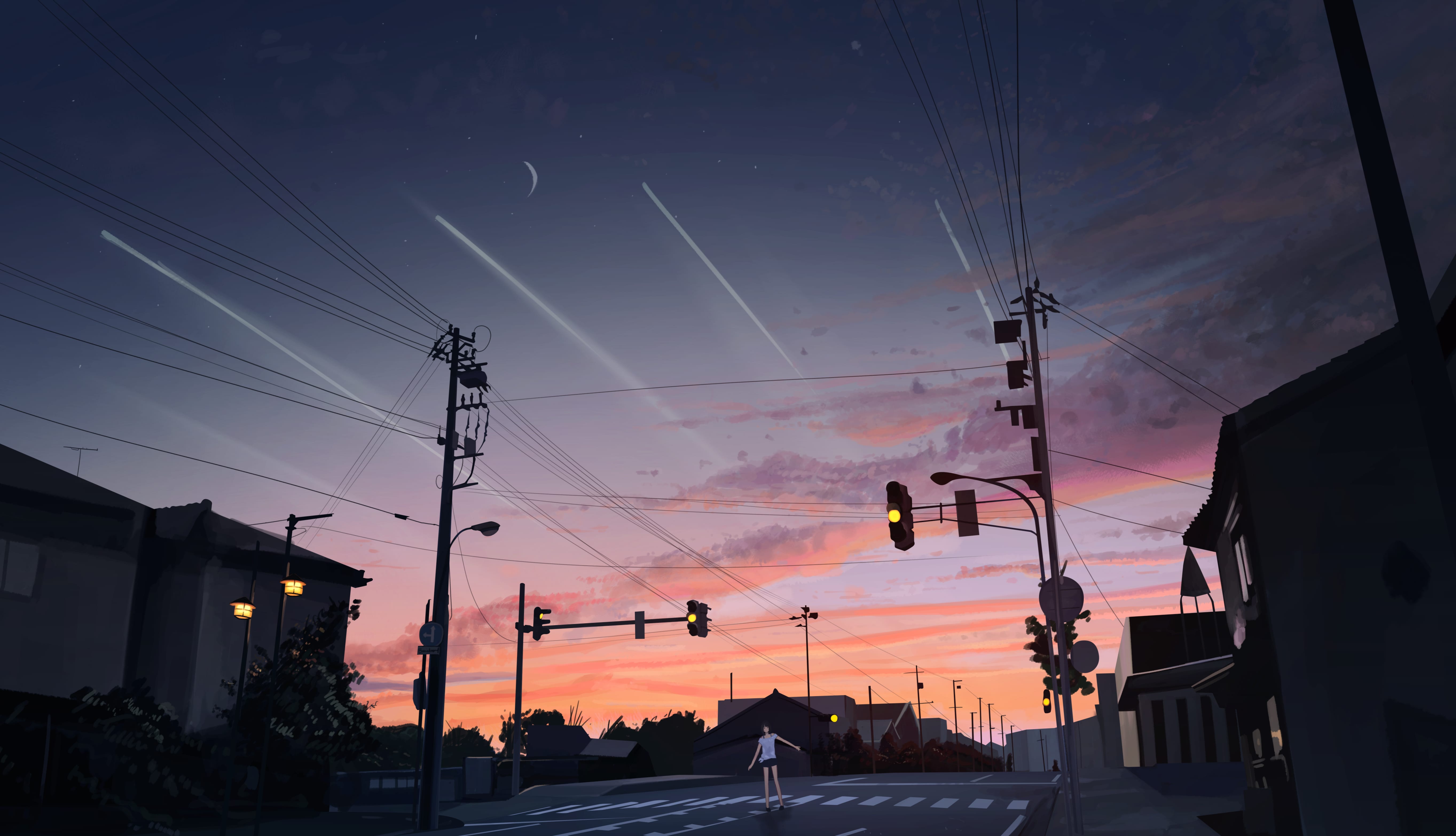 Anime Street Under a Starry Sky - wallpapers HD quality