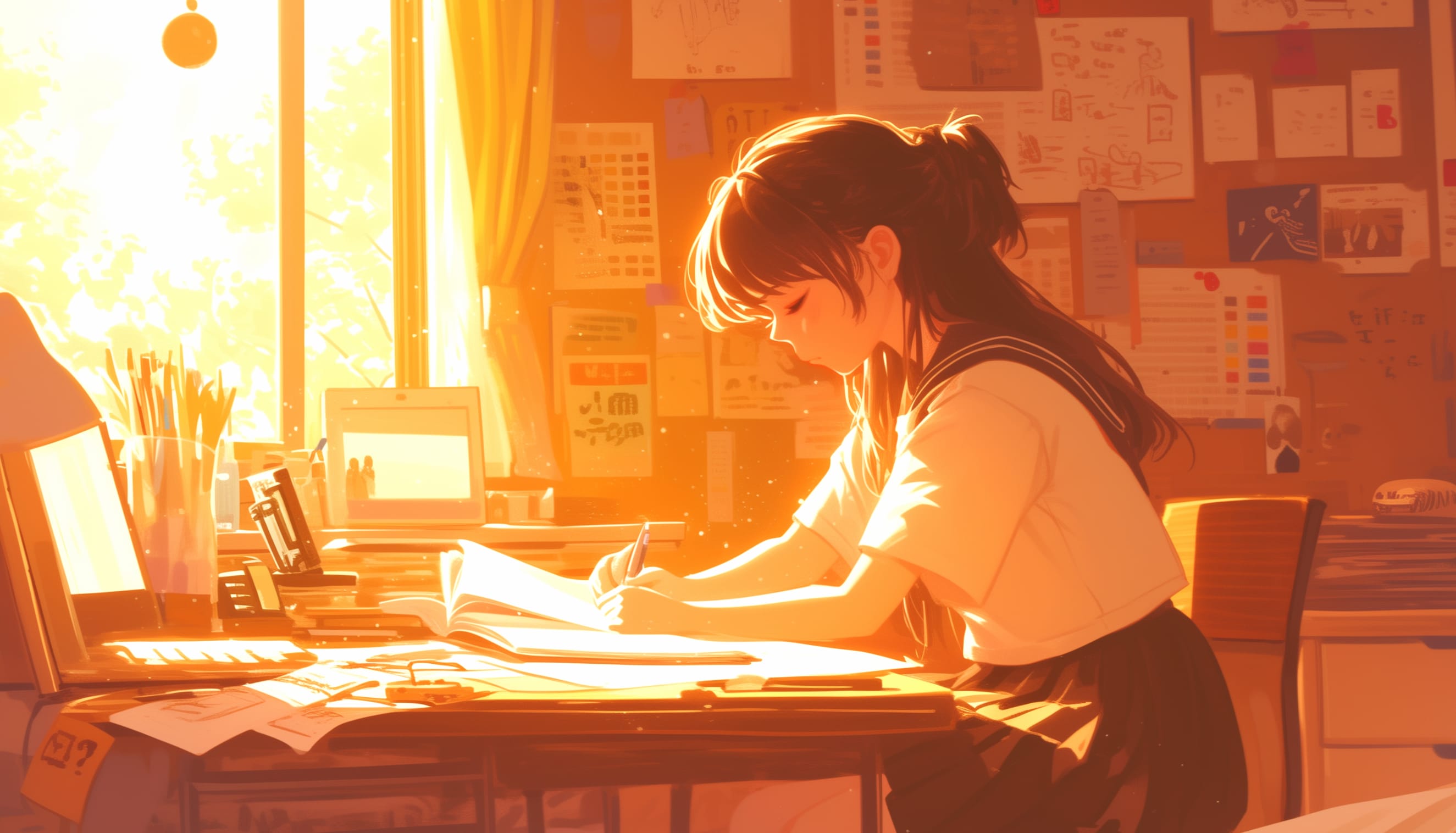 Anime Study Session - HD Desk Wallpaper at 1600 x 1200 size wallpapers HD quality