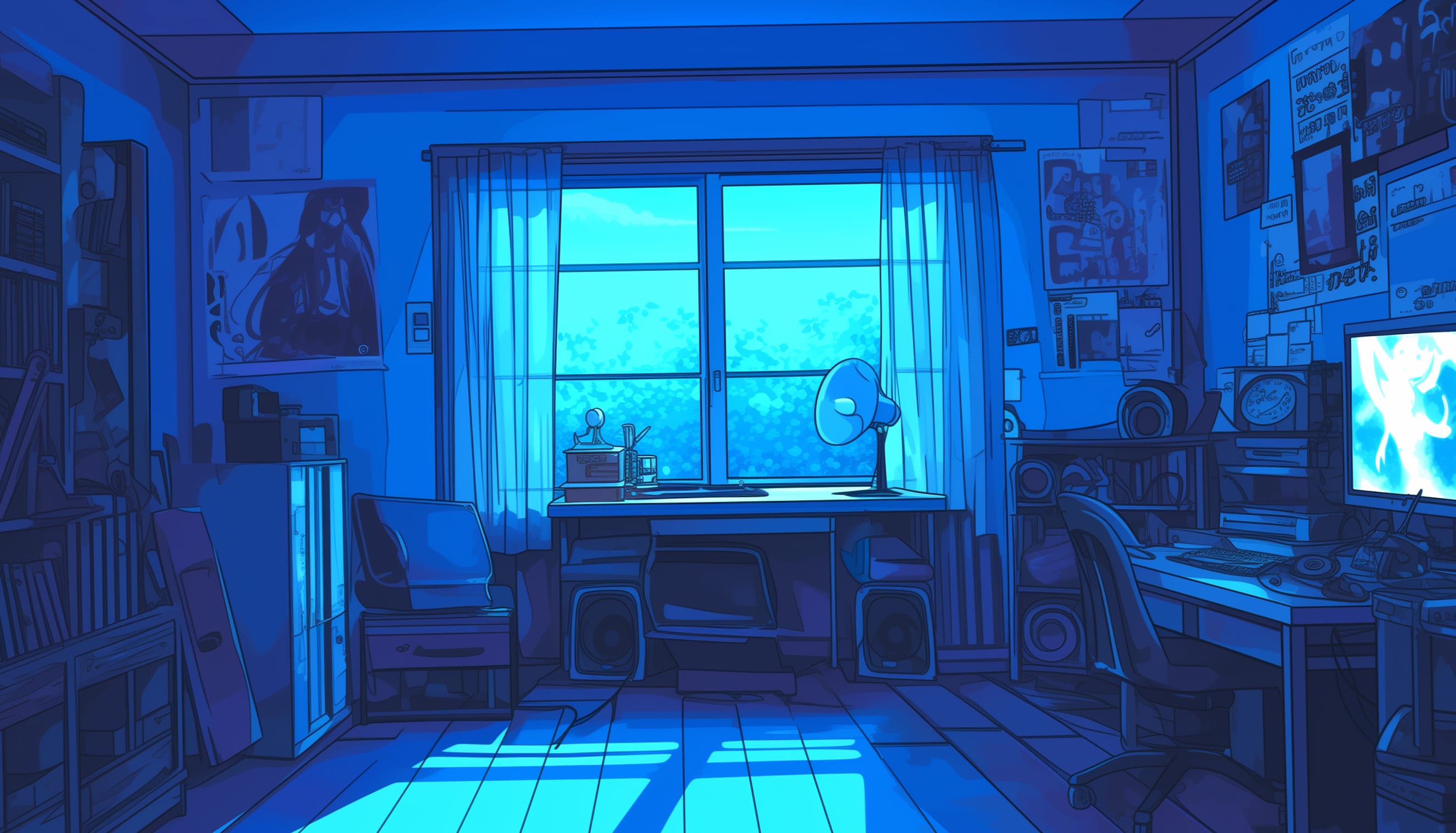 Anime Themed Room in Cool Blue - wallpapers HD quality