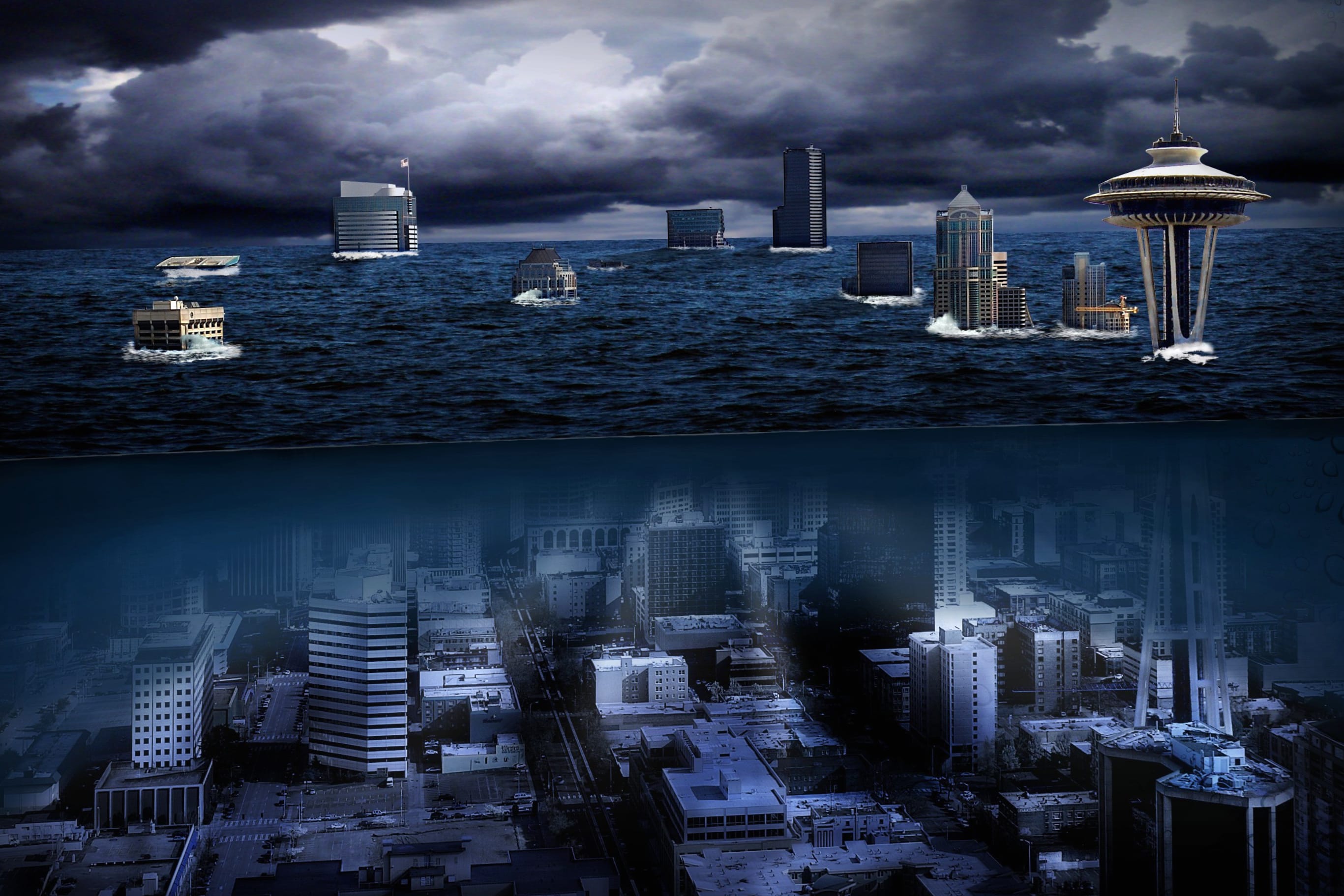 Apocalyptic Ocean Seattle in a Sci-Fi Dreamscape at 1024 x 768 size wallpapers HD quality