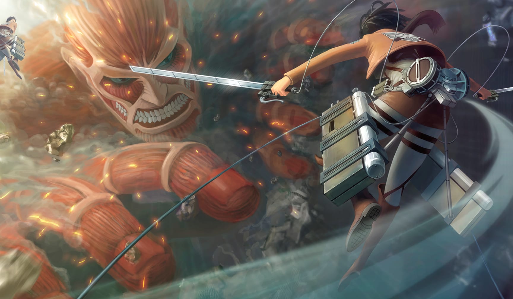 Attack on Titan Mikasa vs Colossal Titan at 640 x 1136 iPhone 5 size wallpapers HD quality