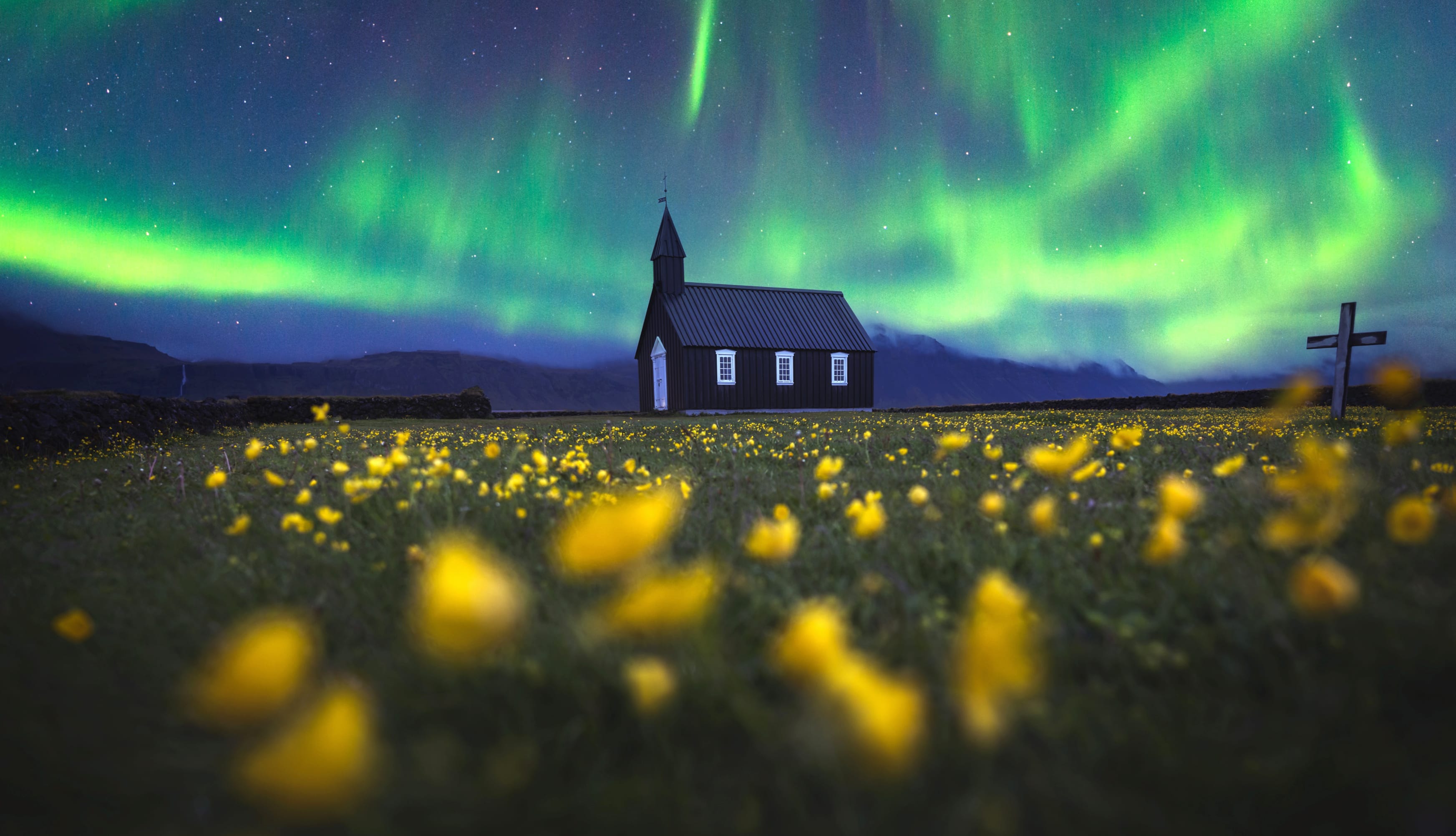 Aurora Borealis Church wallpapers HD quality