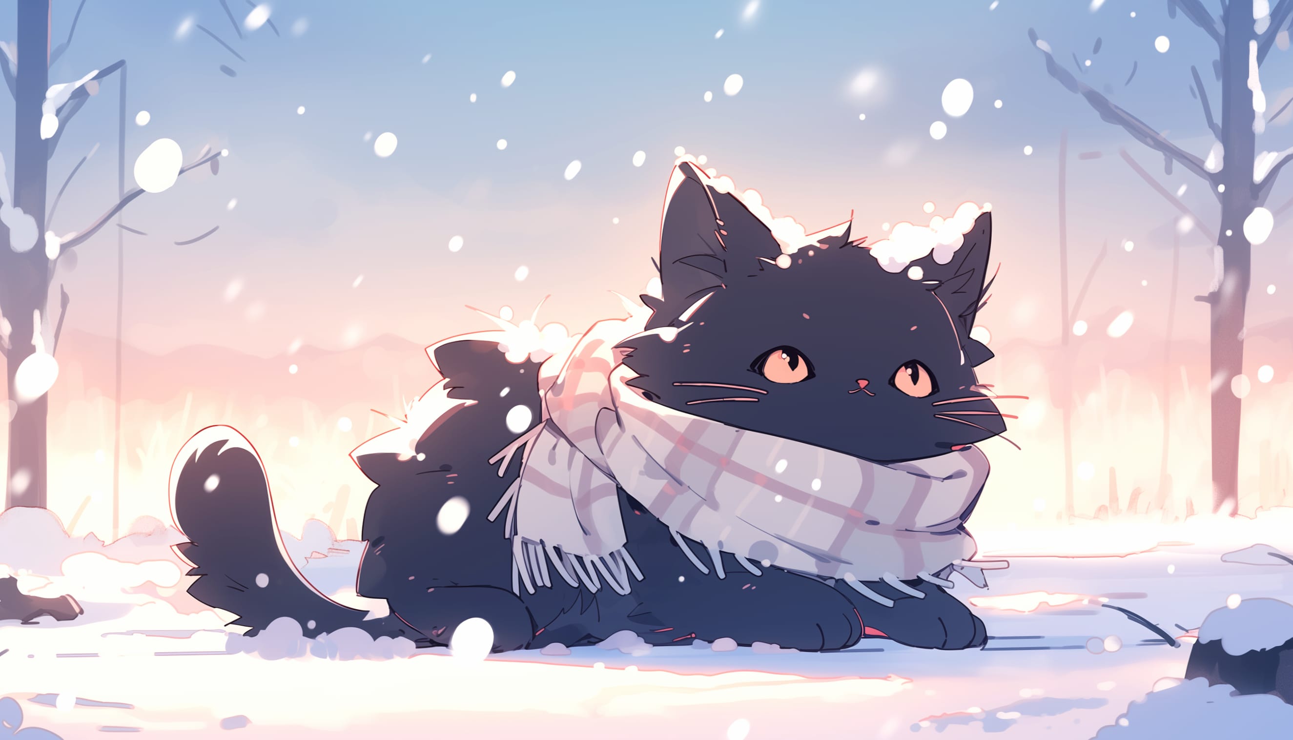 Black Cat in Snowy Winter Wonderland wallpapers HD quality