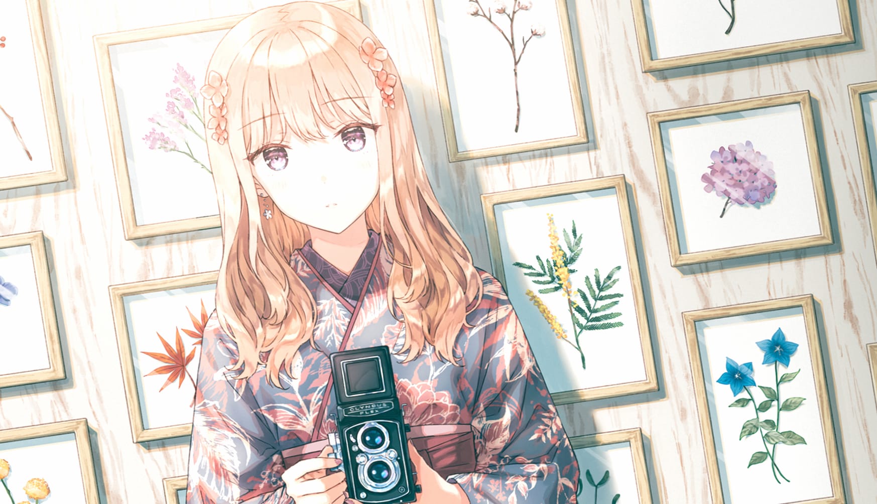 Blonde in Yukata with Camera - wallpapers HD quality