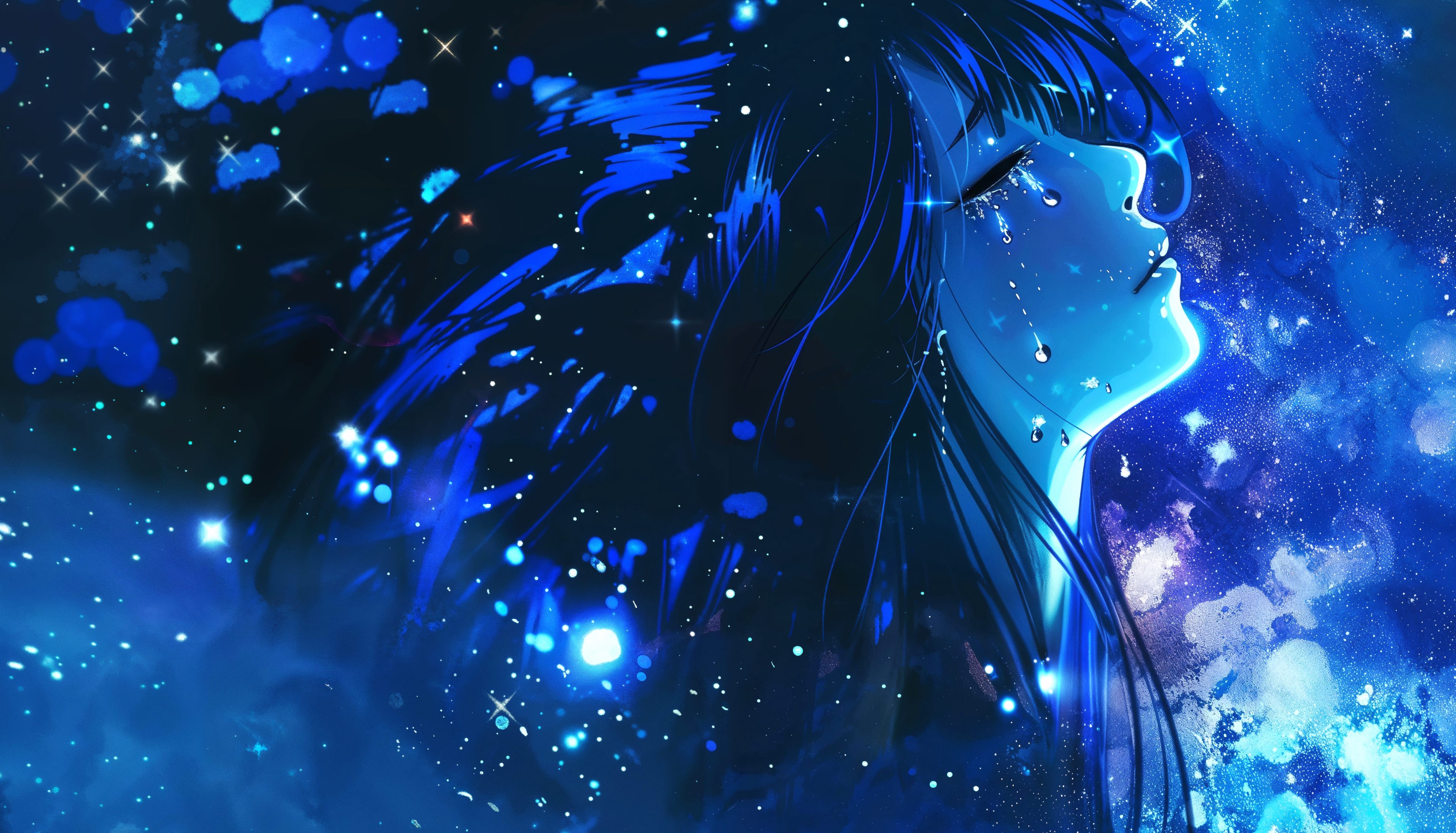 Blue Aesthetic Sad Anime Girl Crying - wallpapers HD quality