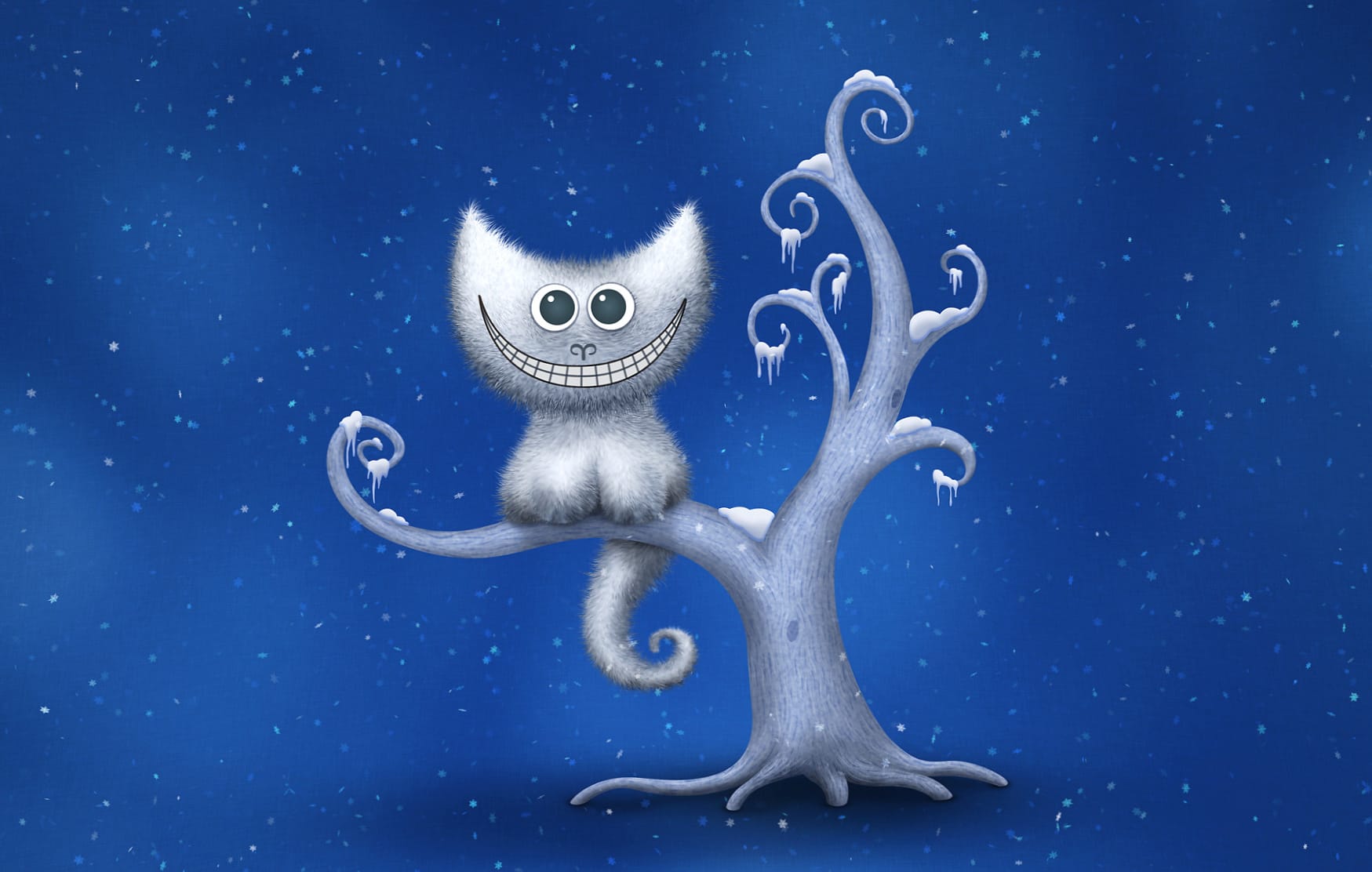 Blue Tree Cat Smile Animal Artistic at 1334 x 750 iPhone 7 size wallpapers HD quality