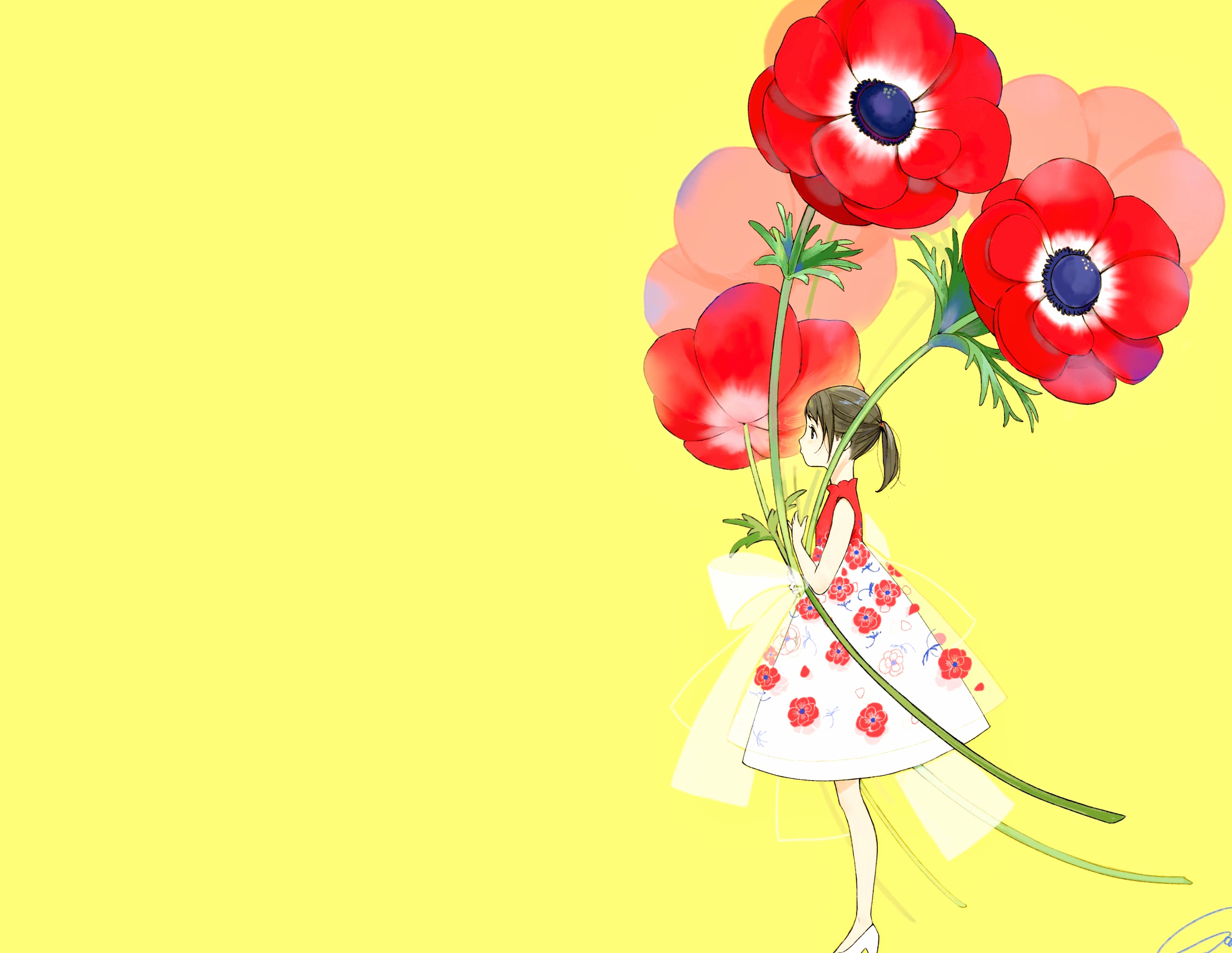 Bow (Clothing) Black Hair Short Hair Flower Poppy Anime Original wallpapers HD quality