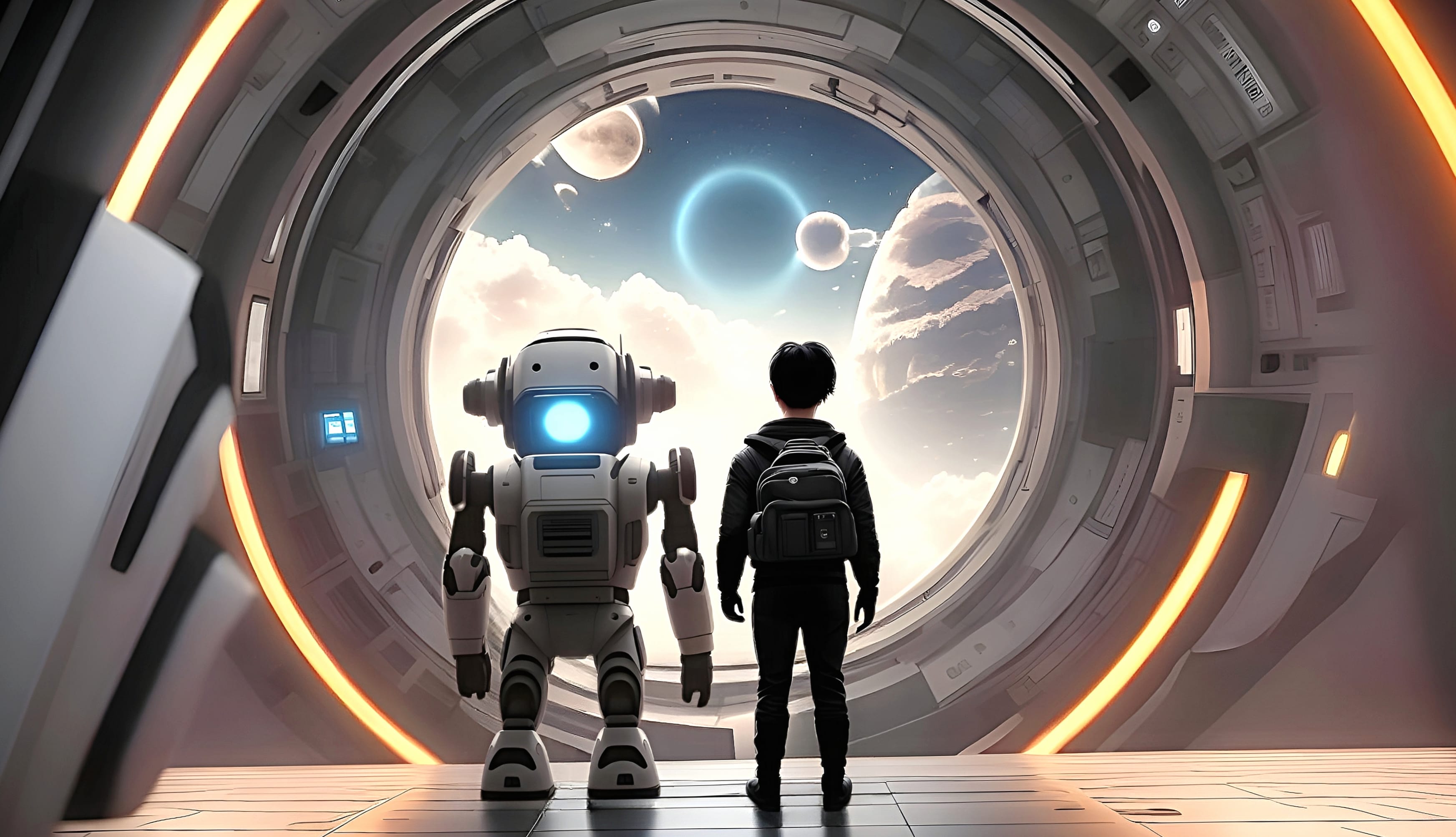 Boy and his companion robot wallpapers HD quality