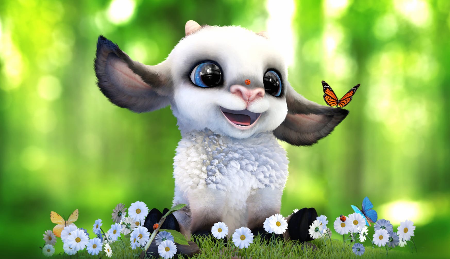 Butterfly Flower Sheep Fantasy Animal wallpapers HD quality