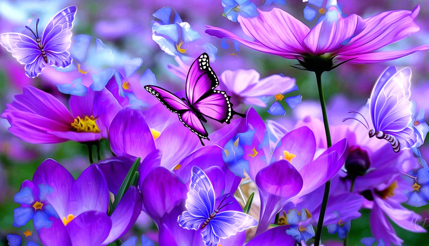 Butterfly Symphony Purple Blossoms at 640 x 1136 iPhone 5 size wallpapers HD quality