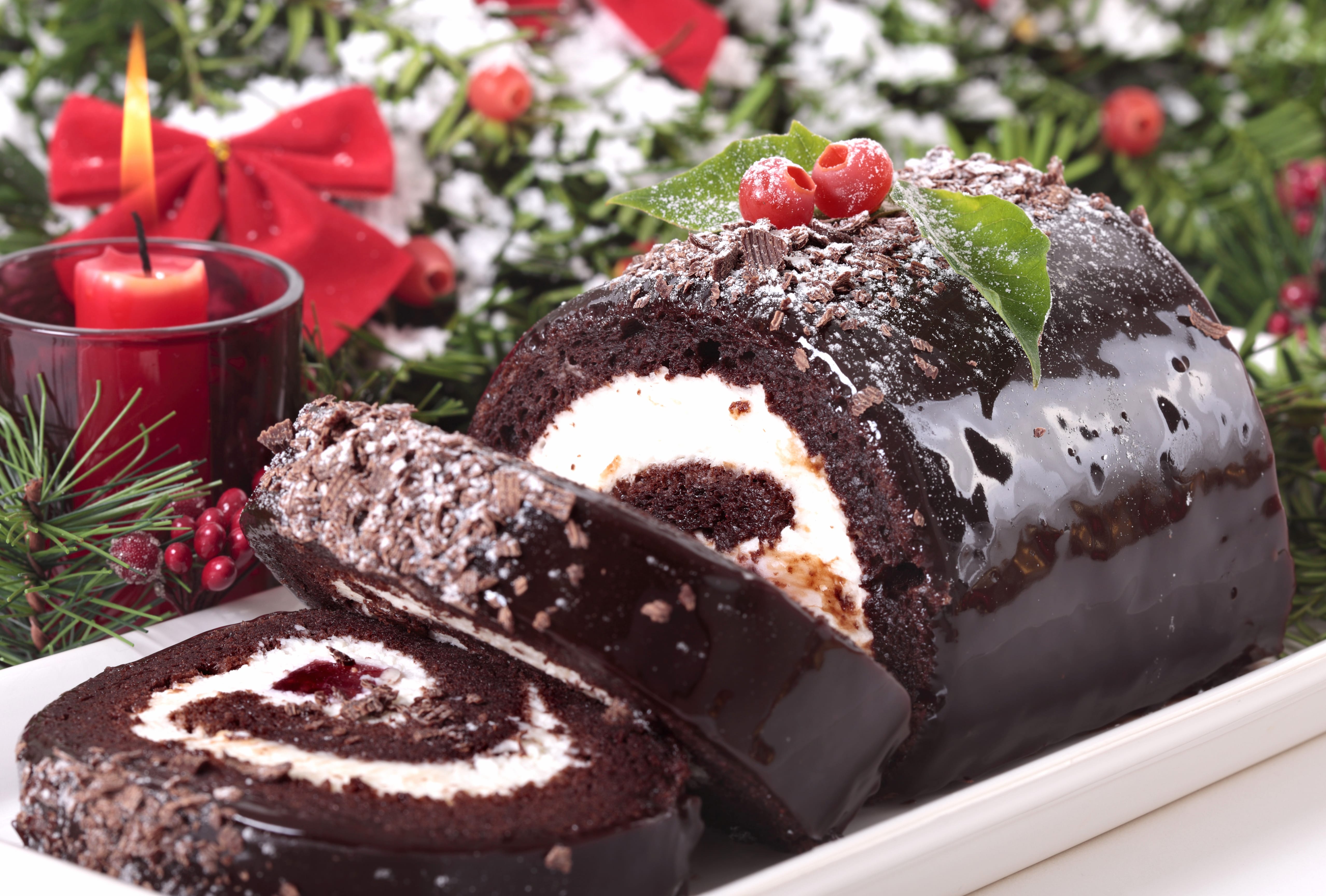 Candle Pastry Dessert Christmas Food Cake at 2560 x 1440 HD size wallpapers HD quality