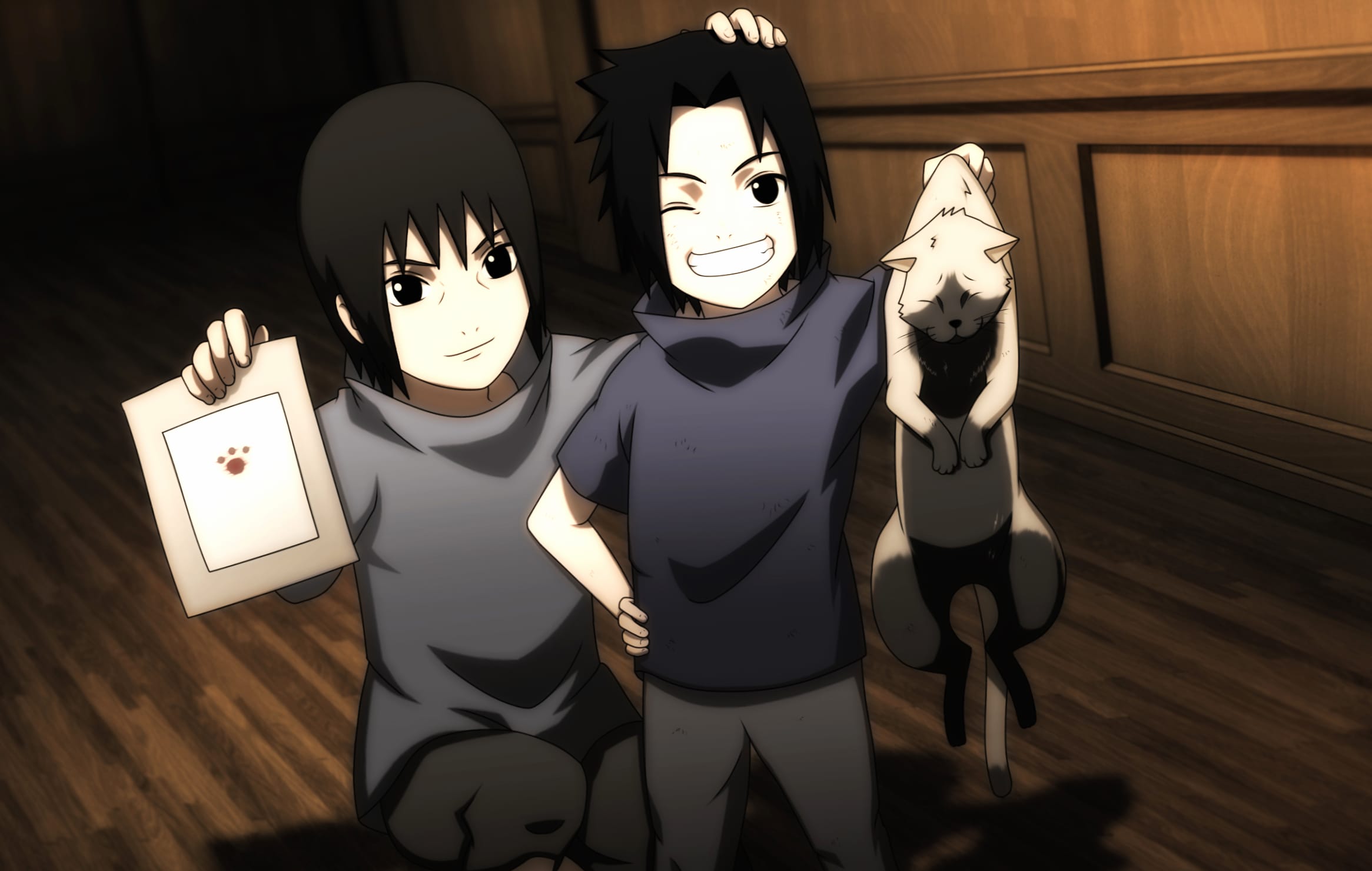 Cat Itachi Uchiha Sasuke Uchiha Anime Naruto at 1024 x 1024 iPad size wallpapers HD quality