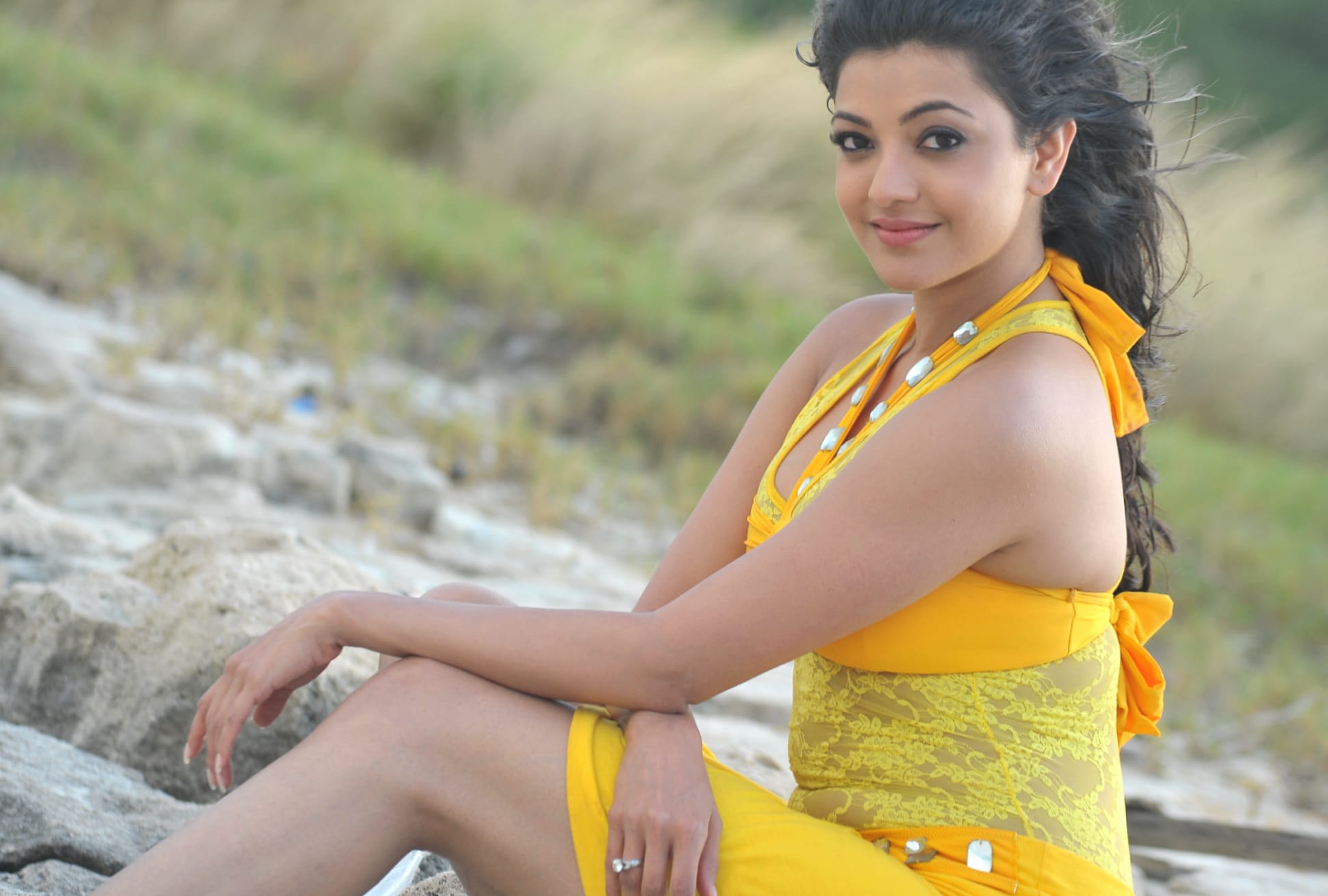 Celebrity Kajal in Yellow Dress wallpapers HD quality