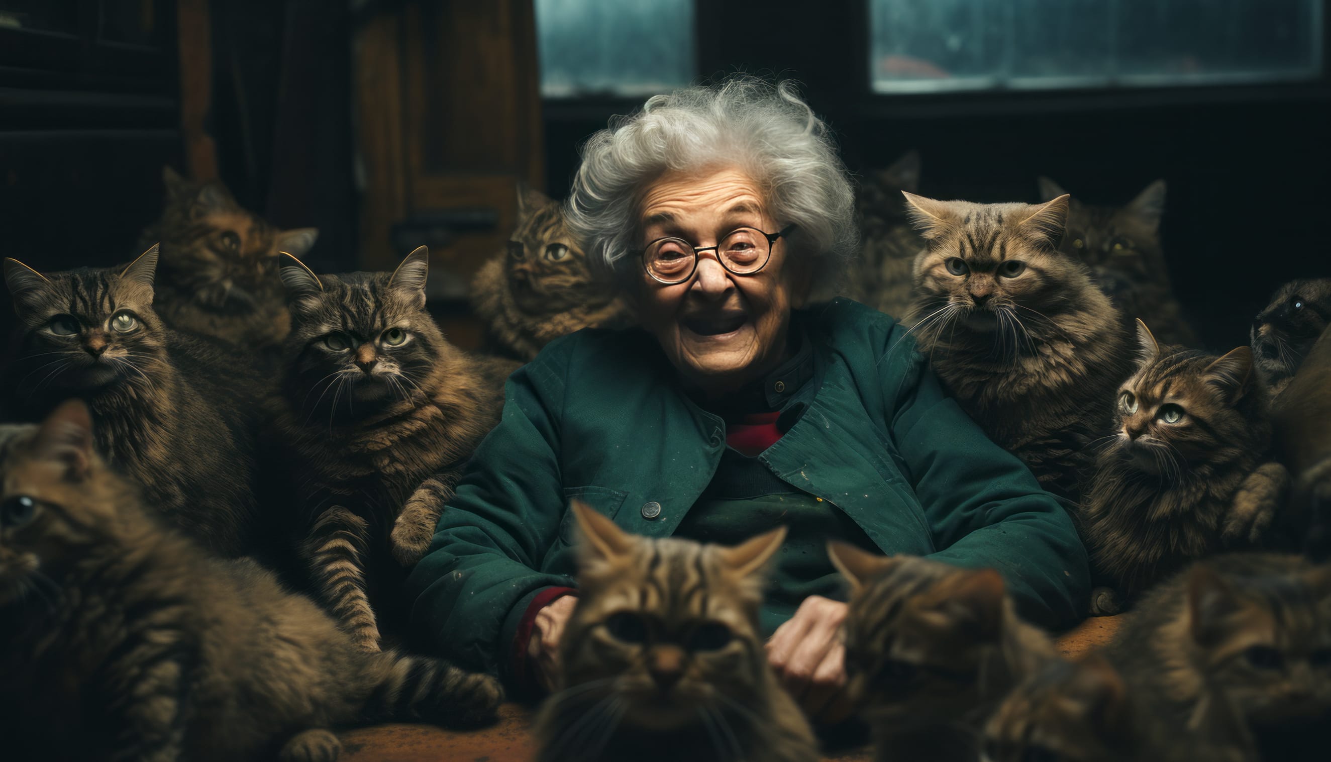 Charming Grandma with Cats - AI Art at 1024 x 1024 iPad size wallpapers HD quality