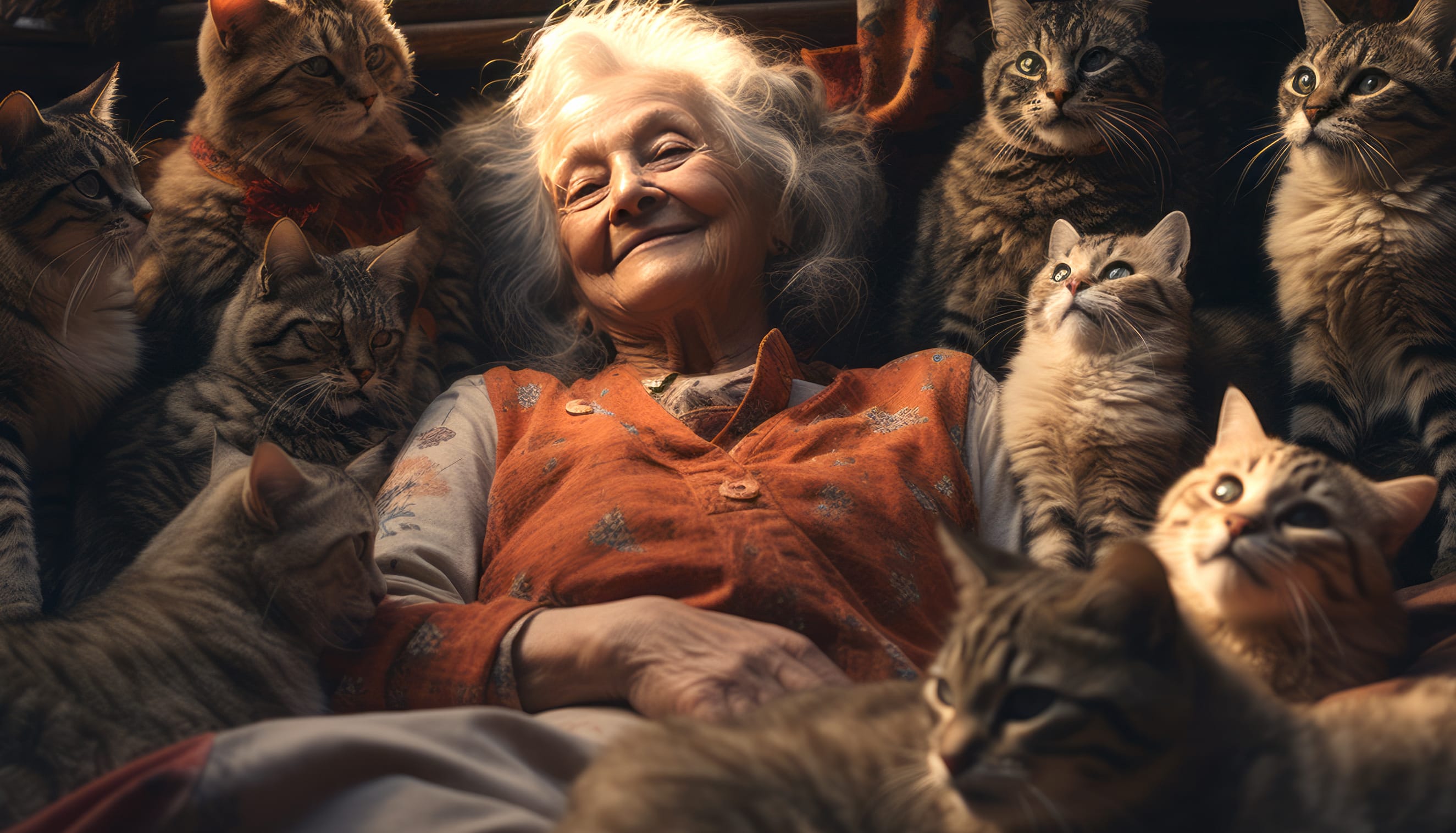 Cherished Moments Grandmother with Cats AI Art wallpapers HD quality