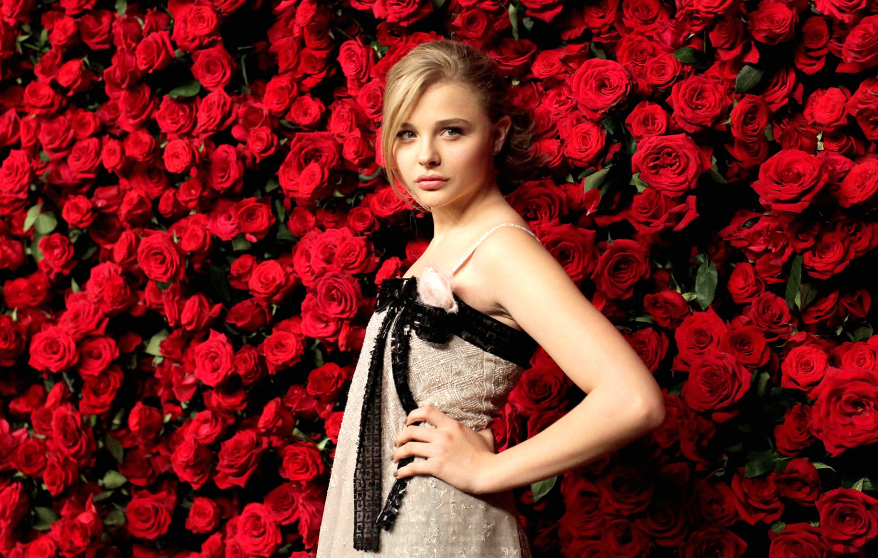 Chloë Grace Moretz Elegance Among Roses at 640 x 1136 iPhone 5 size wallpapers HD quality