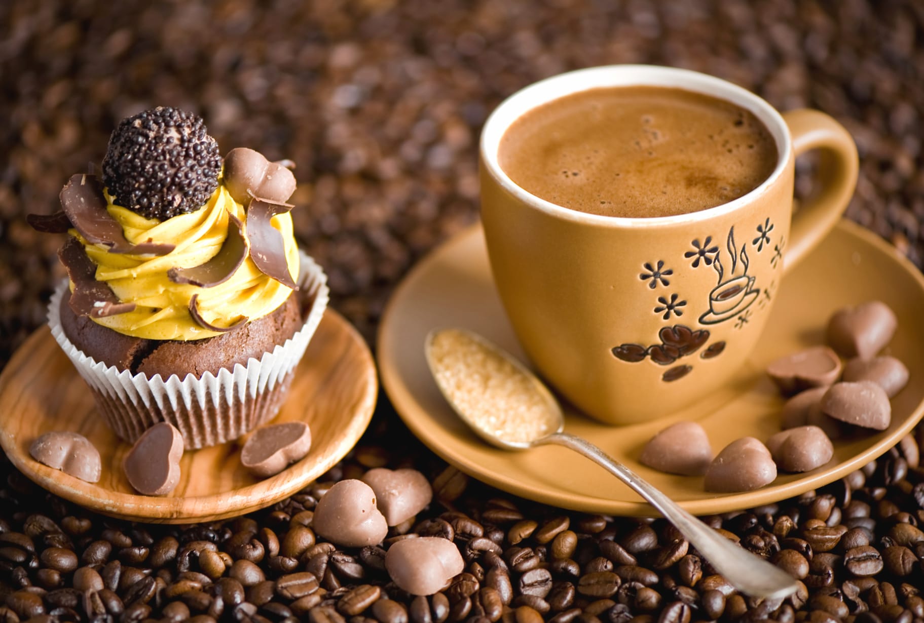 Chocolate Drink Pastry Cupcake Cup Coffee Beans Food Coffee wallpapers HD quality