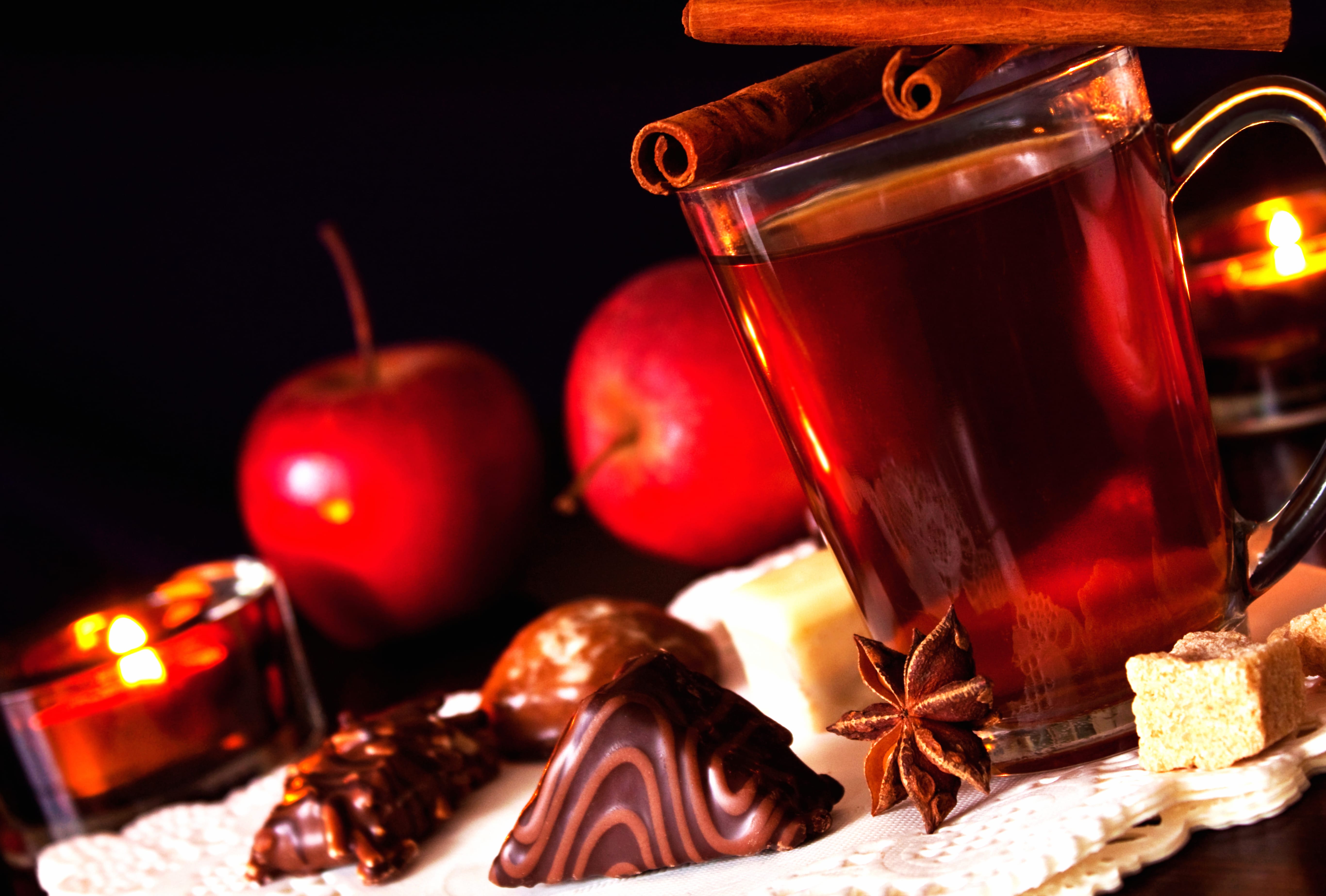 Christmas Candle Apple Cinnamon Food Spiced Cider at 640 x 1136 iPhone 5 size wallpapers HD quality