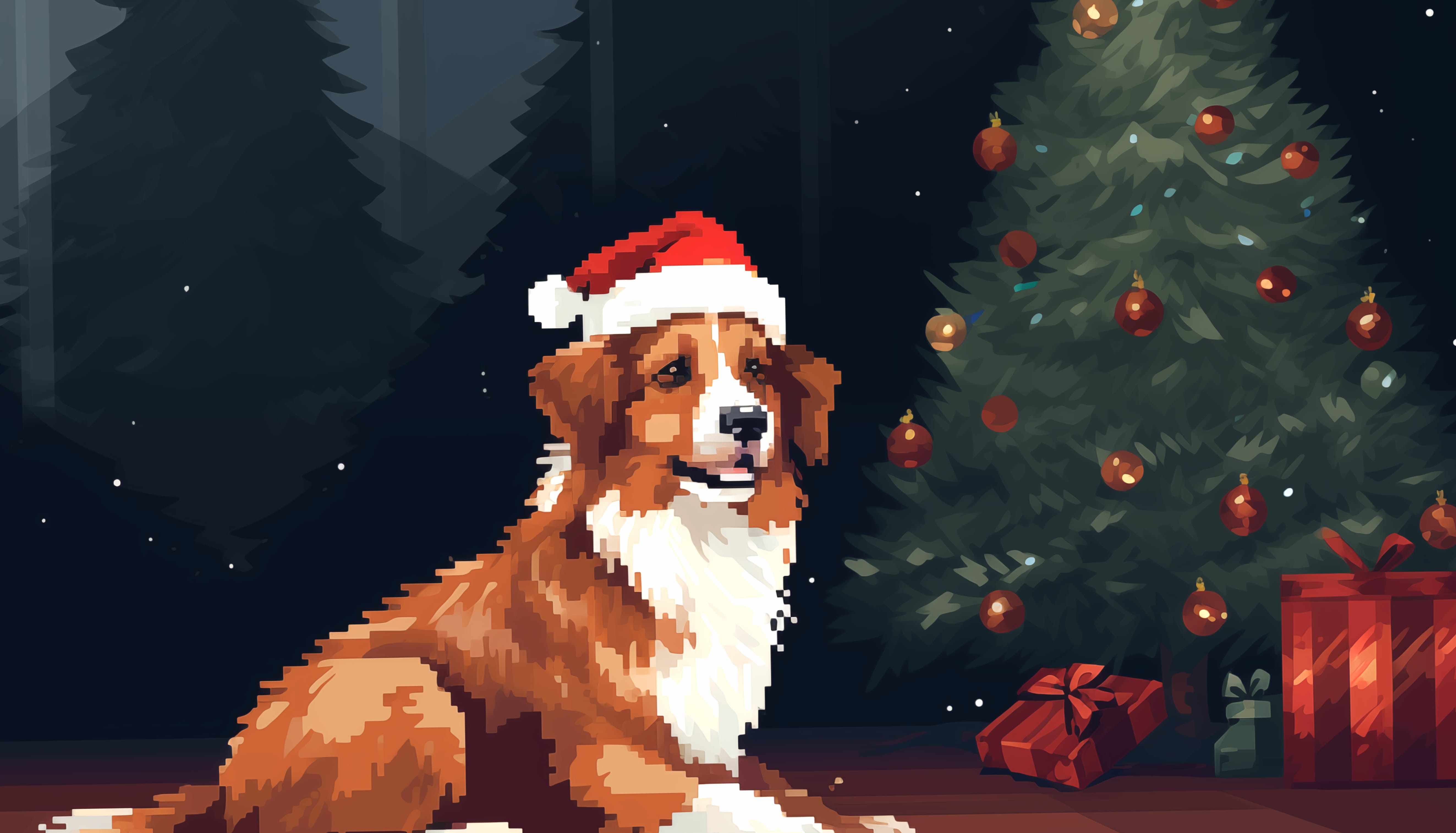 Christmas Dog in Santa Hat wallpapers HD quality