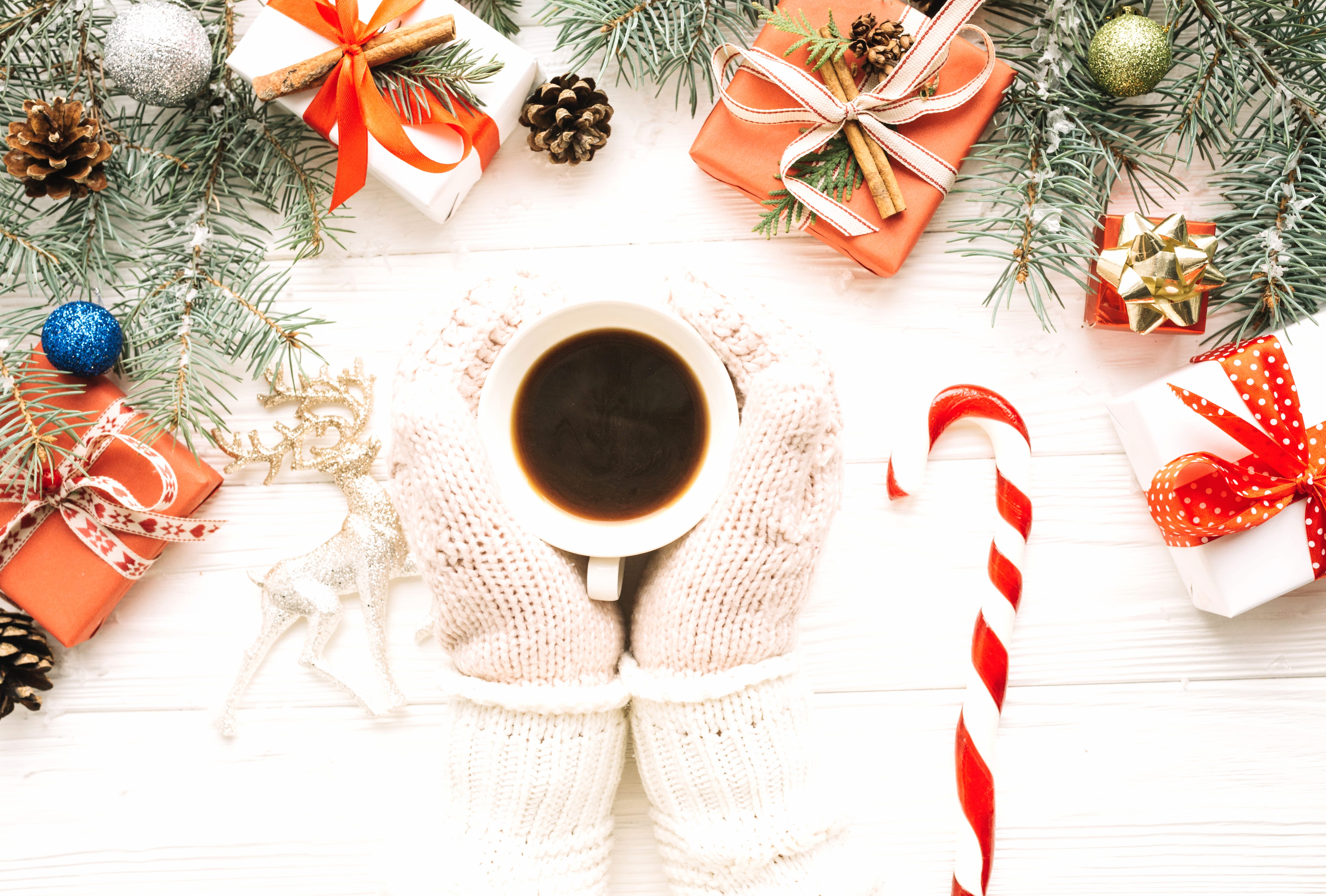 Christmas Gift Candy Cane Cup Food Coffee wallpapers HD quality