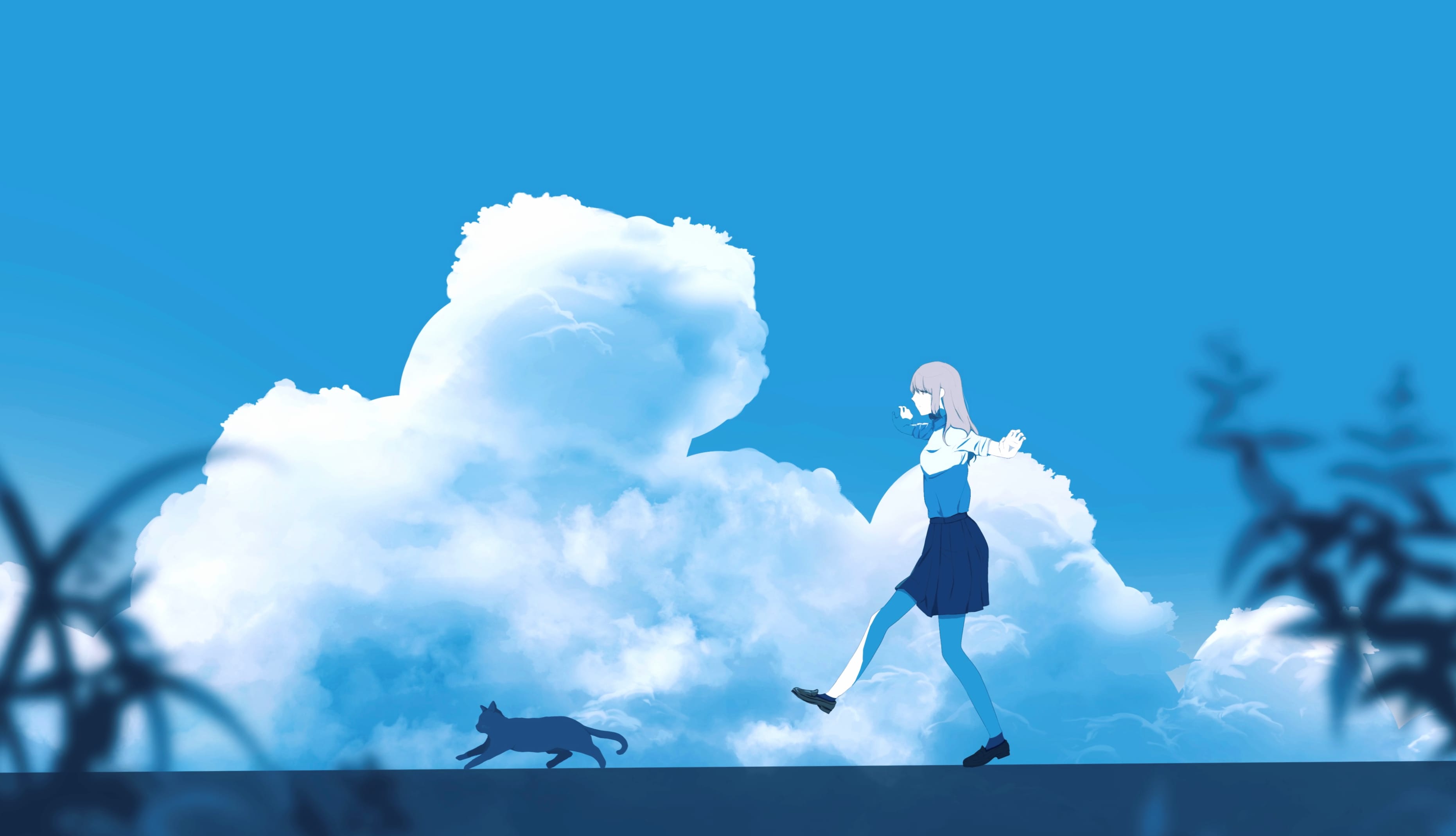 Cloud Cat Anime Girl Anime Girl wallpapers HD quality