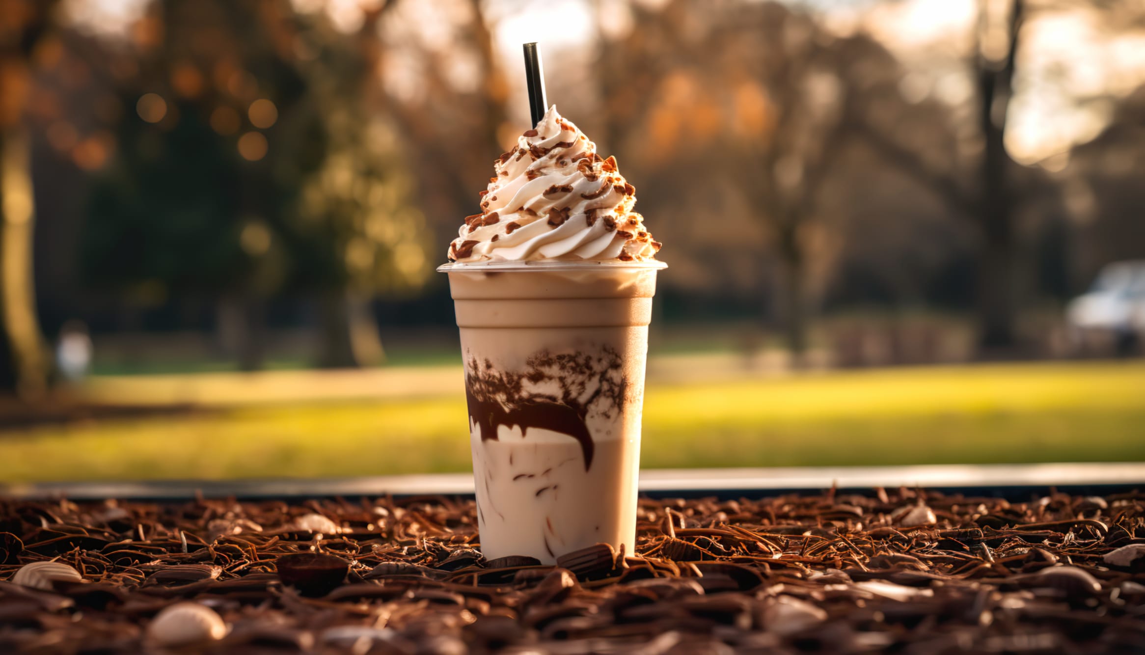 Coffee Milkshake In The Park Wallpaper at 320 x 480 iPhone size wallpapers HD quality