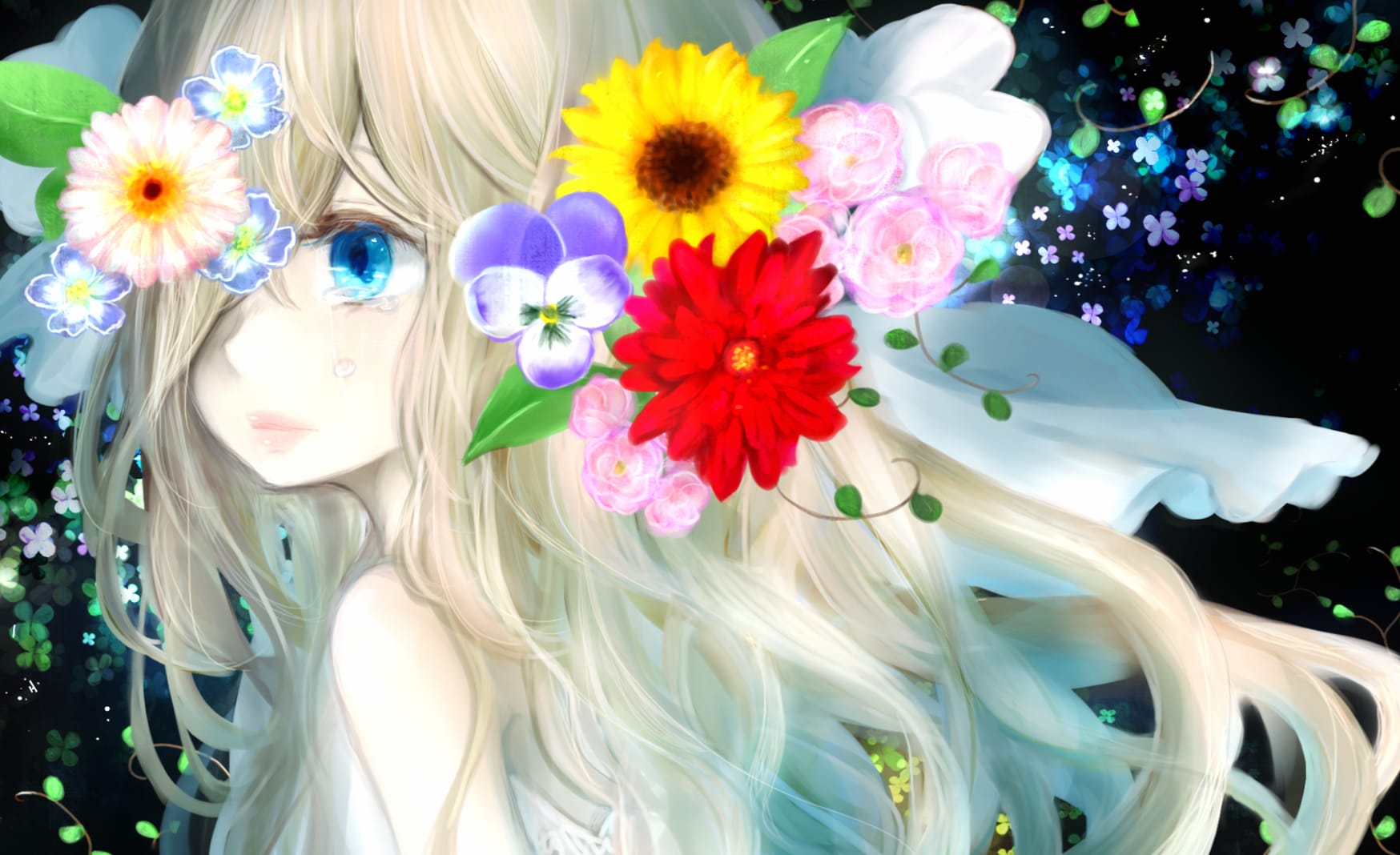 Colorful Flower Anime Girl at 1280 x 720 HD size wallpapers HD quality