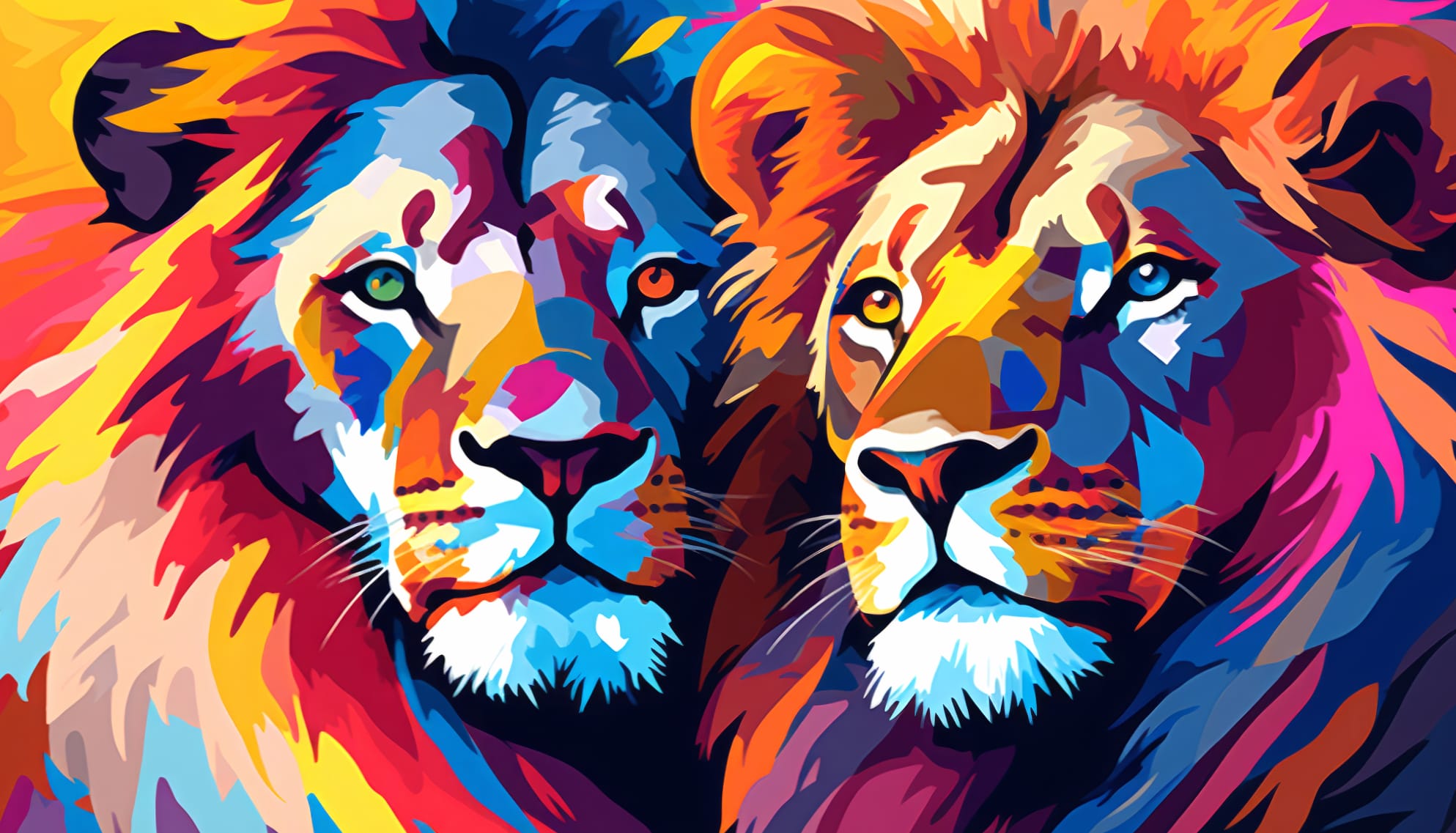 Colorful Pop Art Lions at 2048 x 2048 iPad size wallpapers HD quality