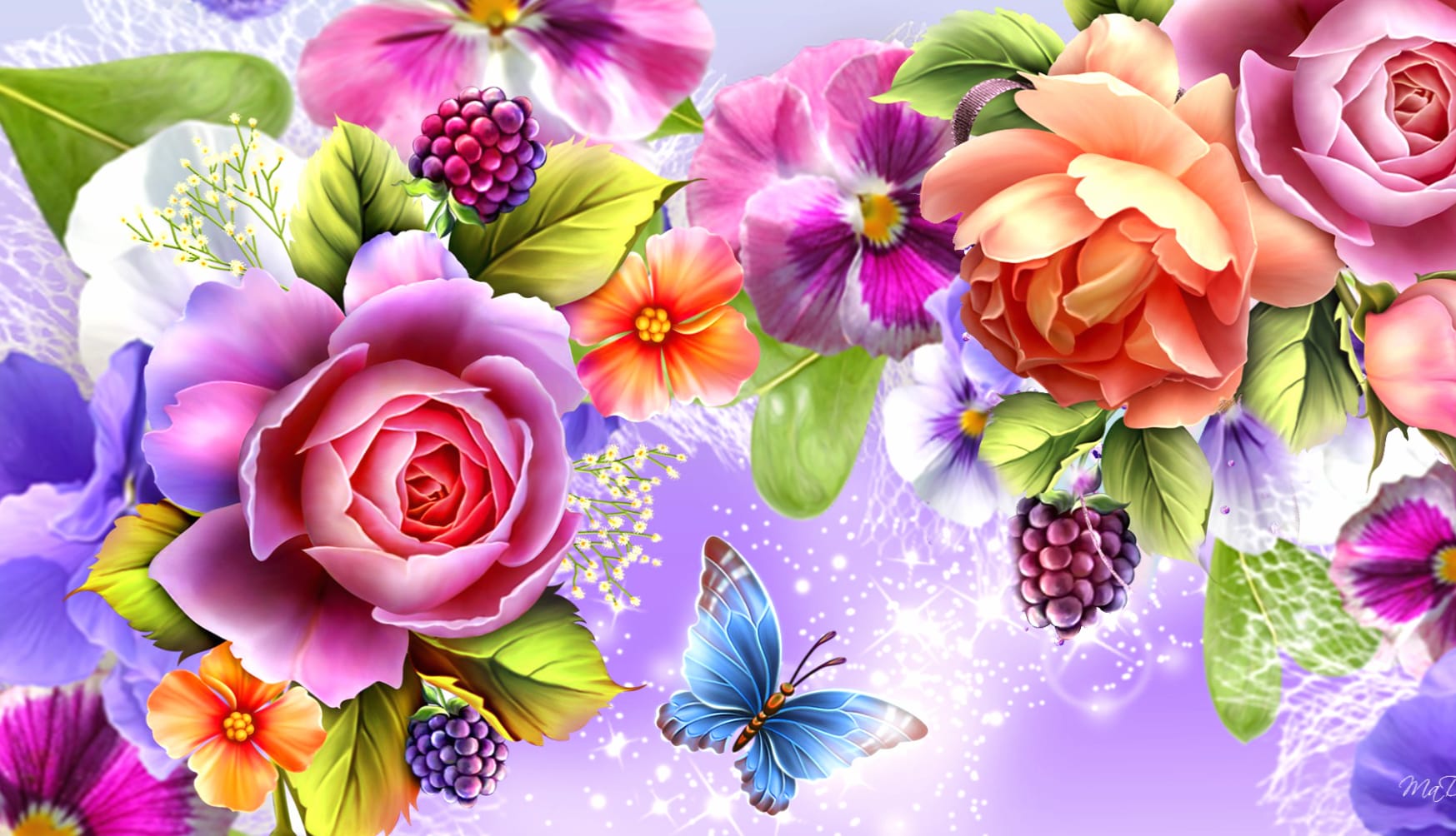 Colorful Sparkles Butterfly & Floral wallpapers HD quality