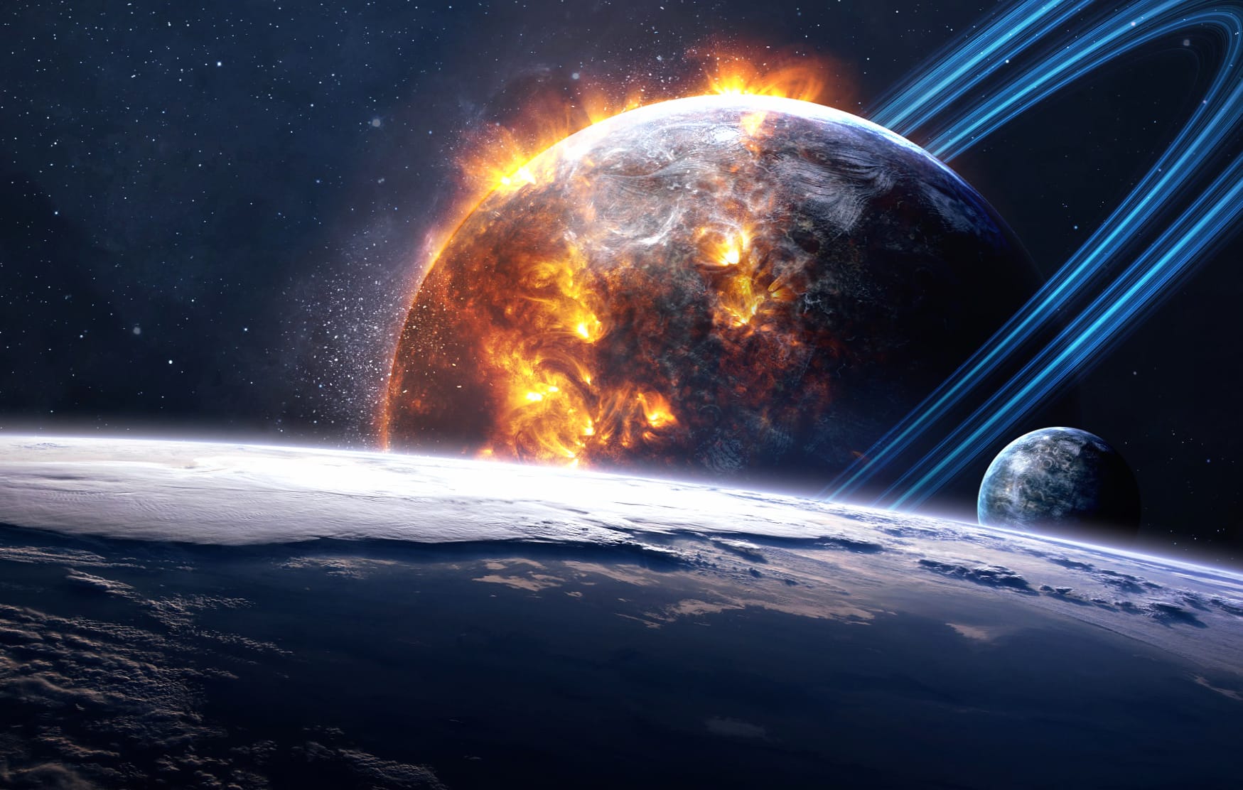 Cosmic Blaze Stunning of a Sci-Fi Planet with Rings at 2560 x 1440 HD size wallpapers HD quality