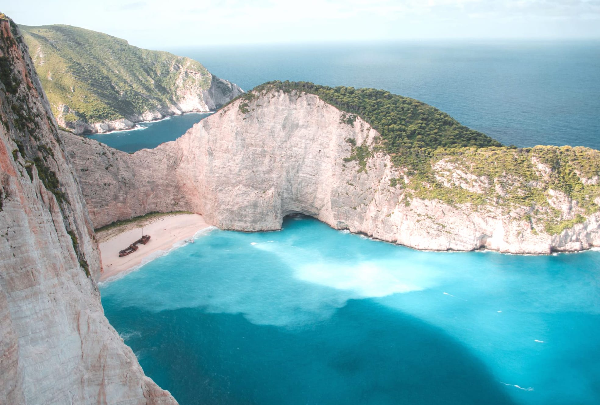 Cove Greece Navagio Beach Zakynthos Nature Coastline wallpapers HD quality