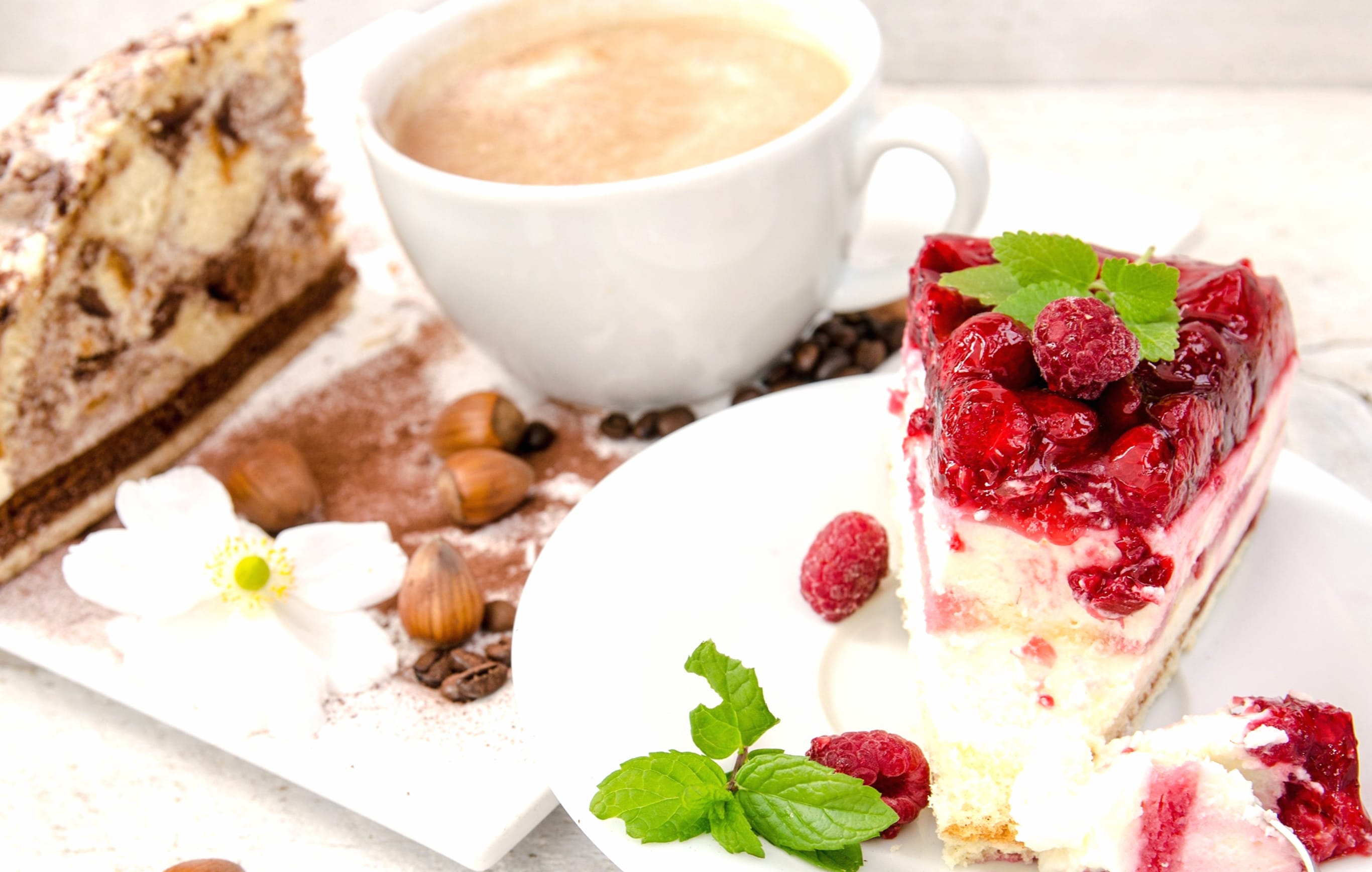 Cup Coffee Raspberry Cake Pastry Food Dessert wallpapers HD quality