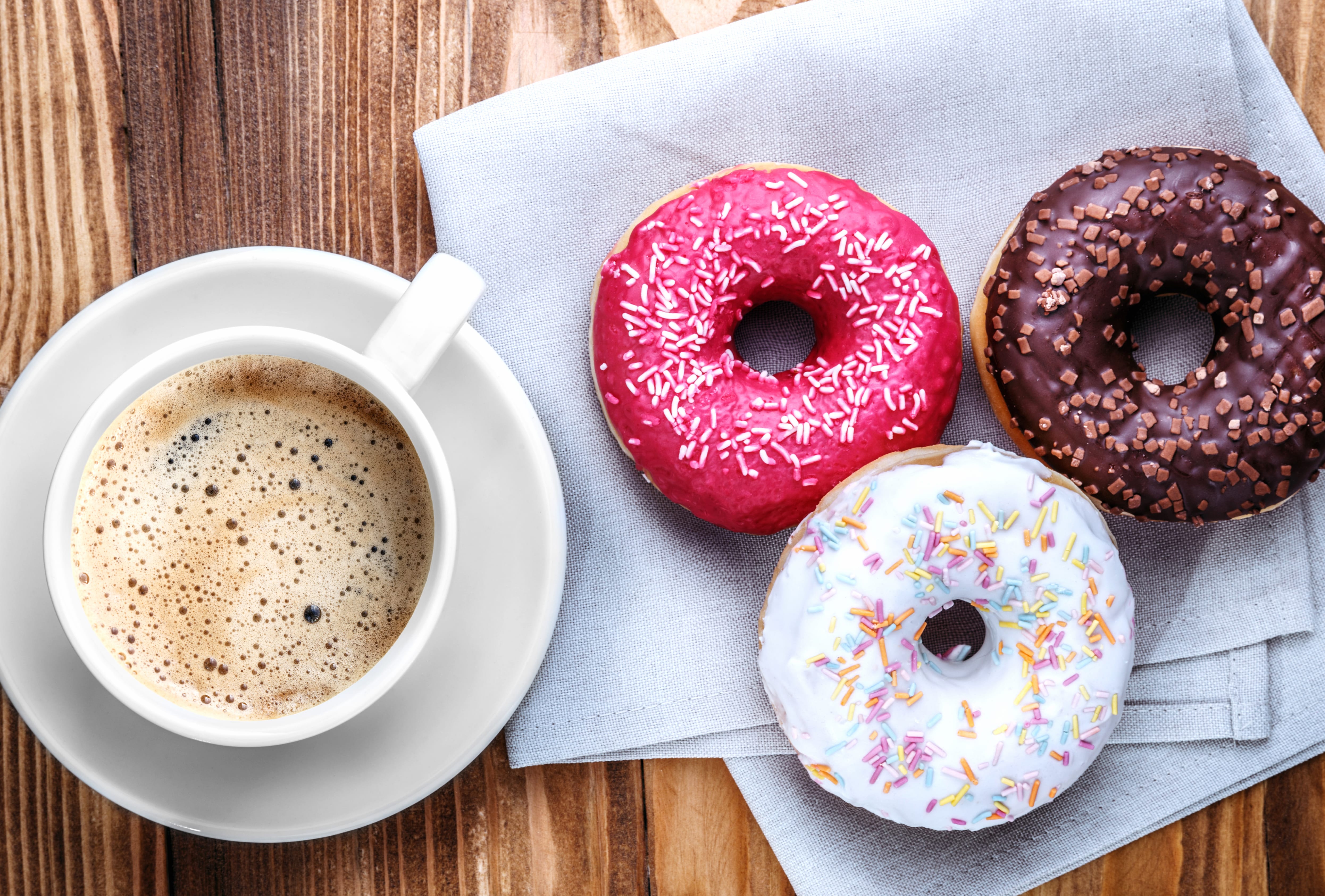 Cup Coffee Sweets Food Doughnut wallpapers HD quality