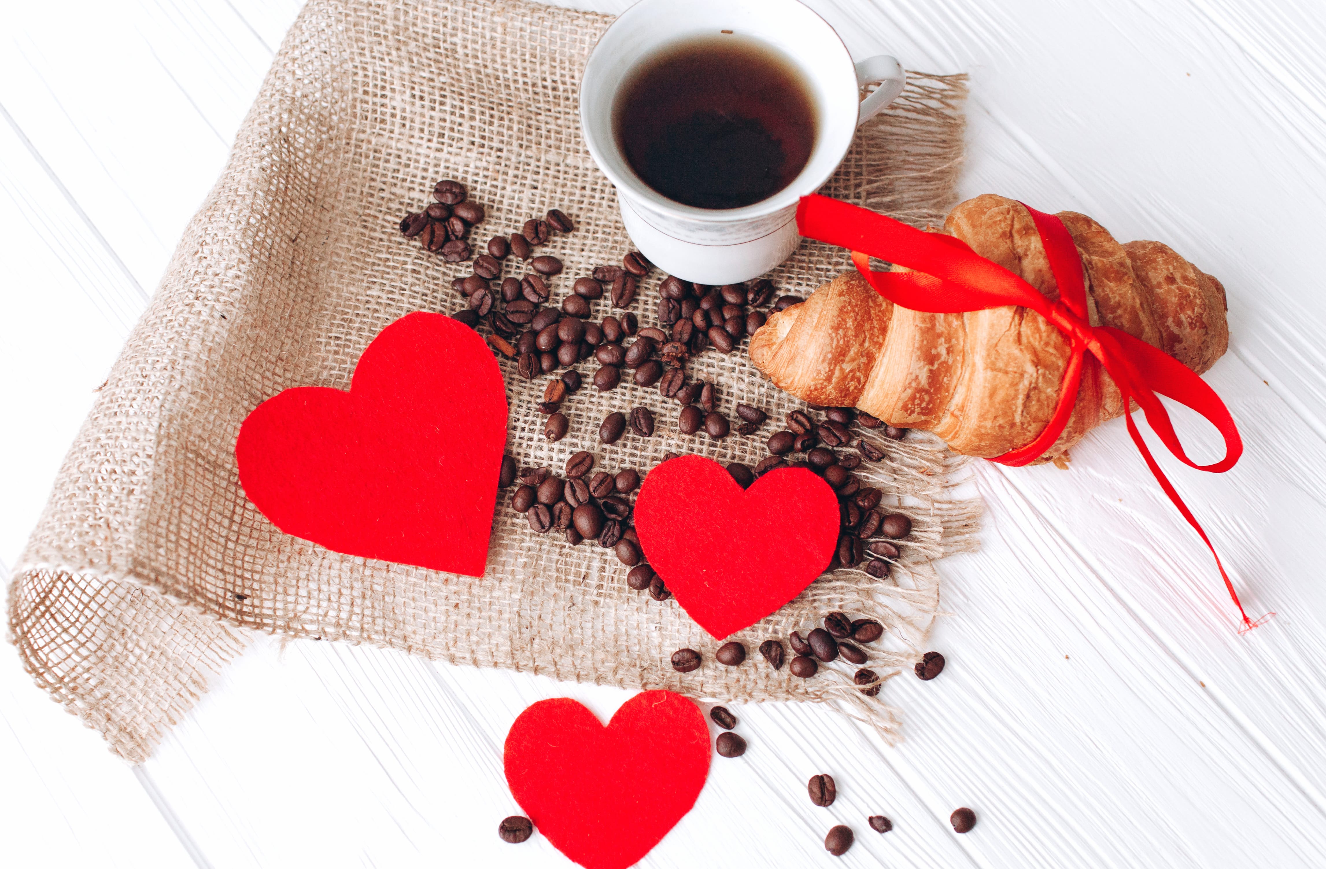 Cup Heart Still Life Croissant Coffee Beans Food Coffee at 640 x 1136 iPhone 5 size wallpapers HD quality