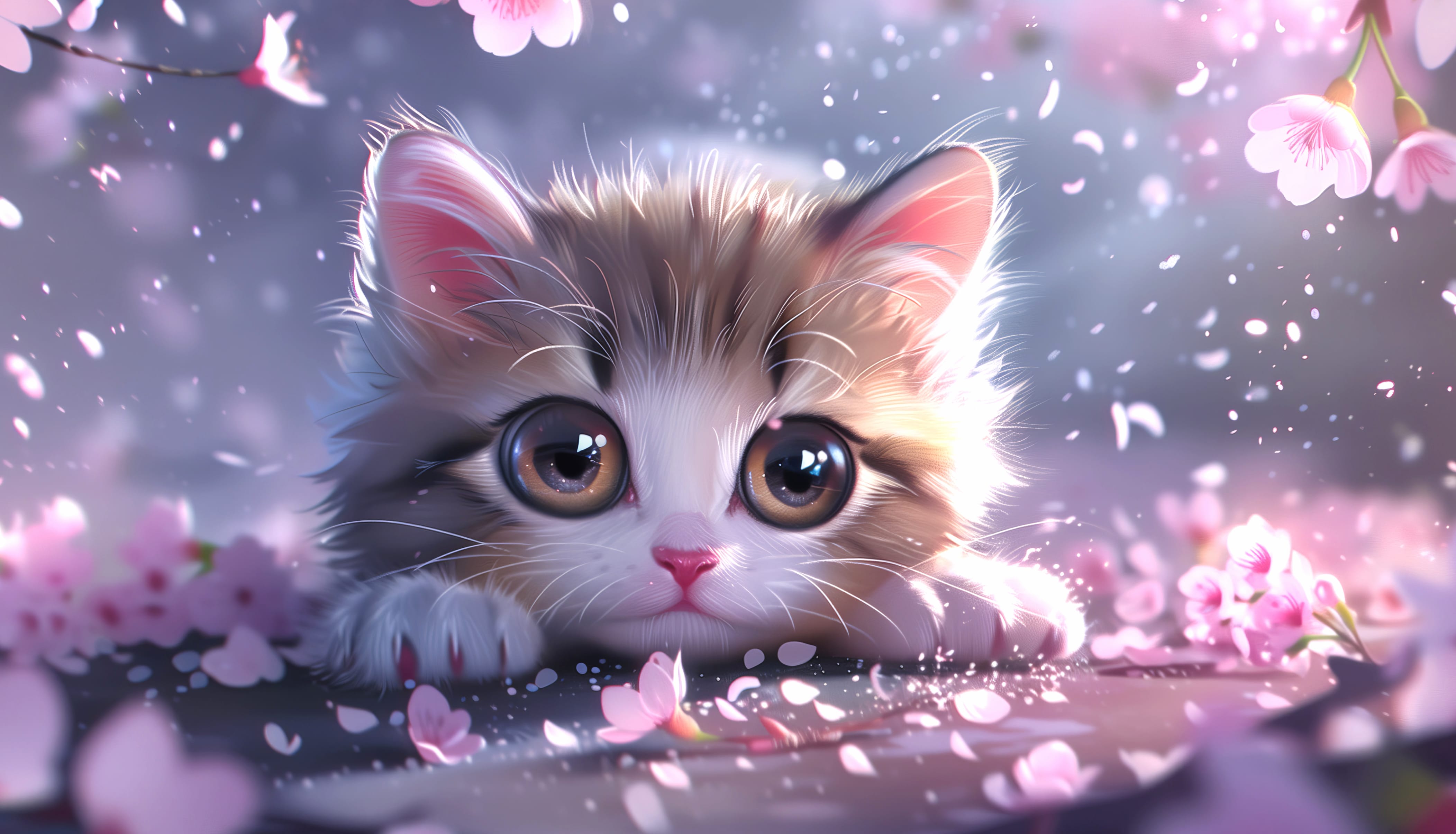 Cute Kitten Blossom - wallpapers HD quality