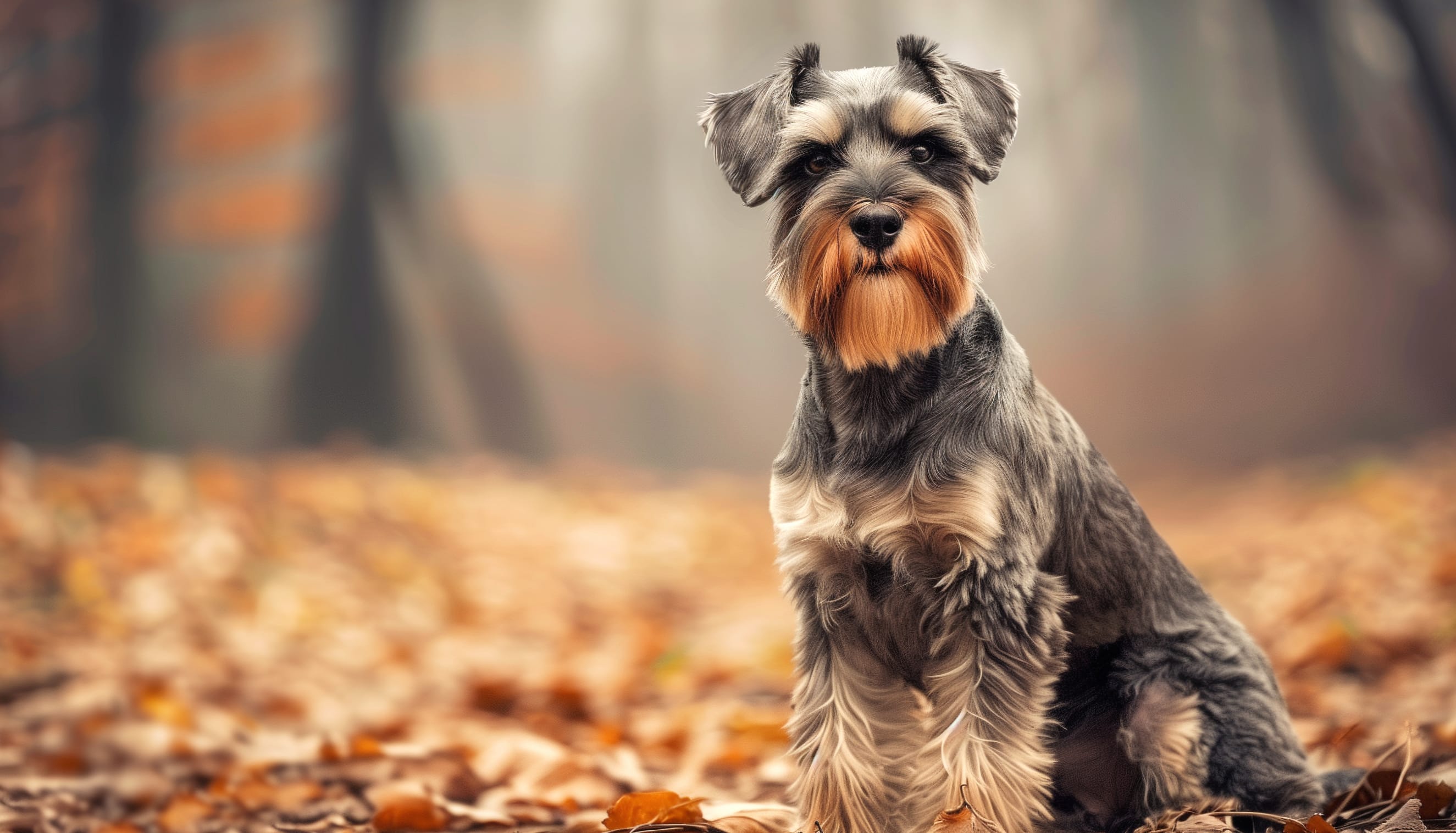 Cute Schnauzer in Autumn - wallpapers HD quality