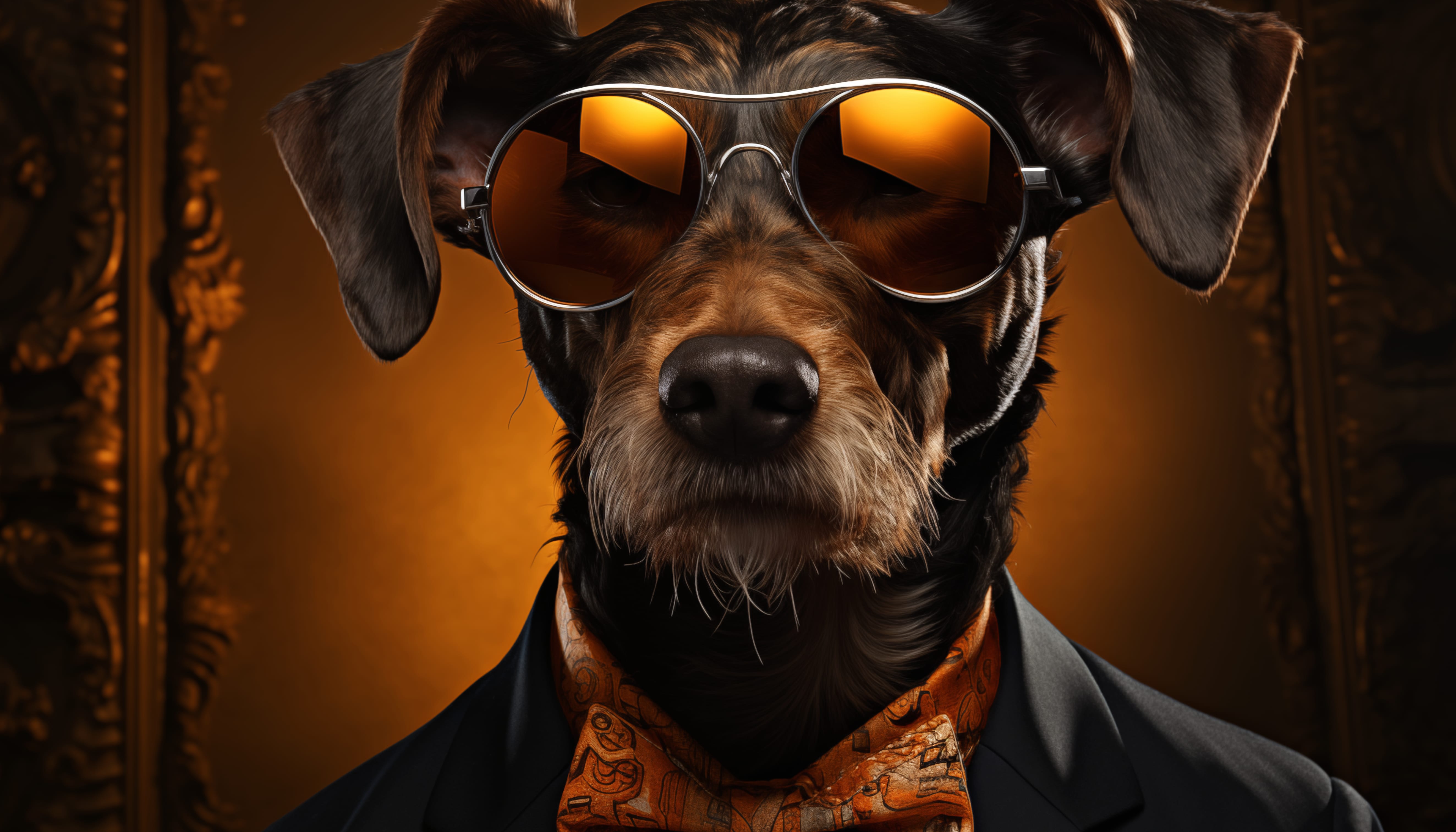 Dapper Dog in Tuxedo and Sunglasses wallpapers HD quality