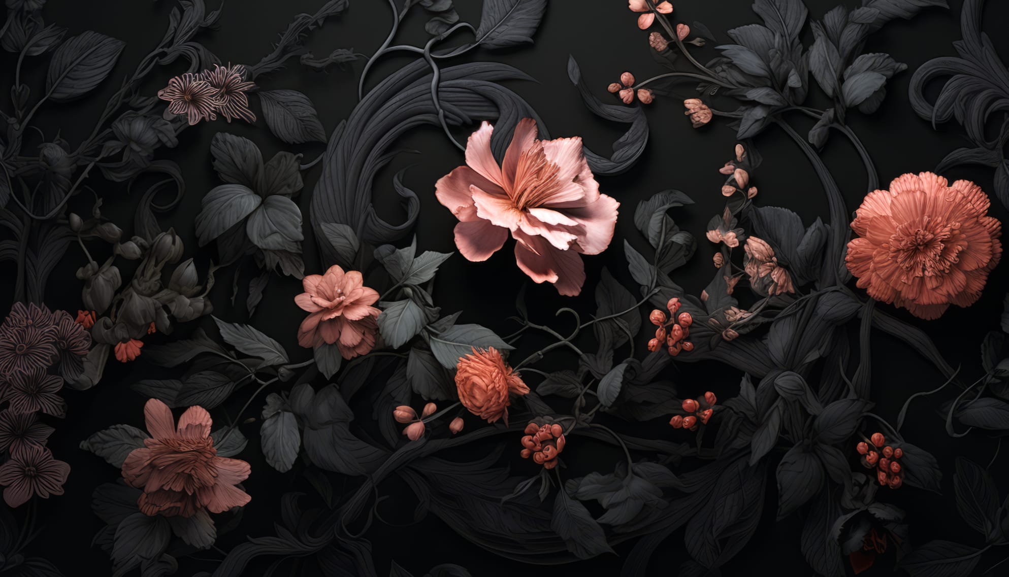 Dark Floral Elegance - Black Aesthetic Flower wallpapers HD quality