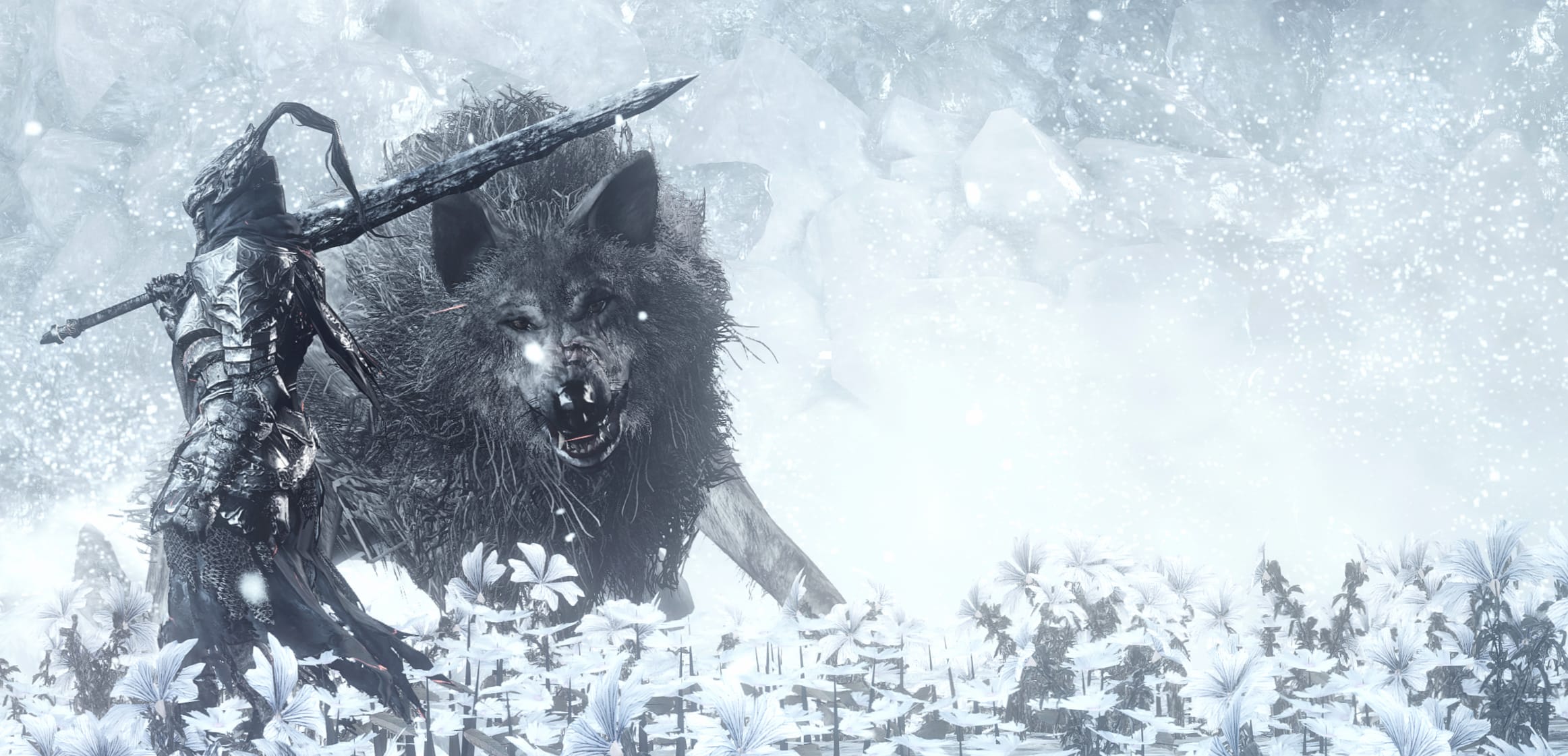 Dark Souls III Wolf in Snow - at 640 x 960 iPhone 4 size wallpapers HD quality