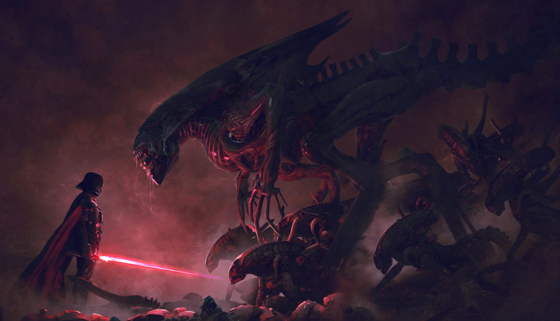 Darth Vader vs. Xenomorph Epic Movie Crossover wallpapers HD quality