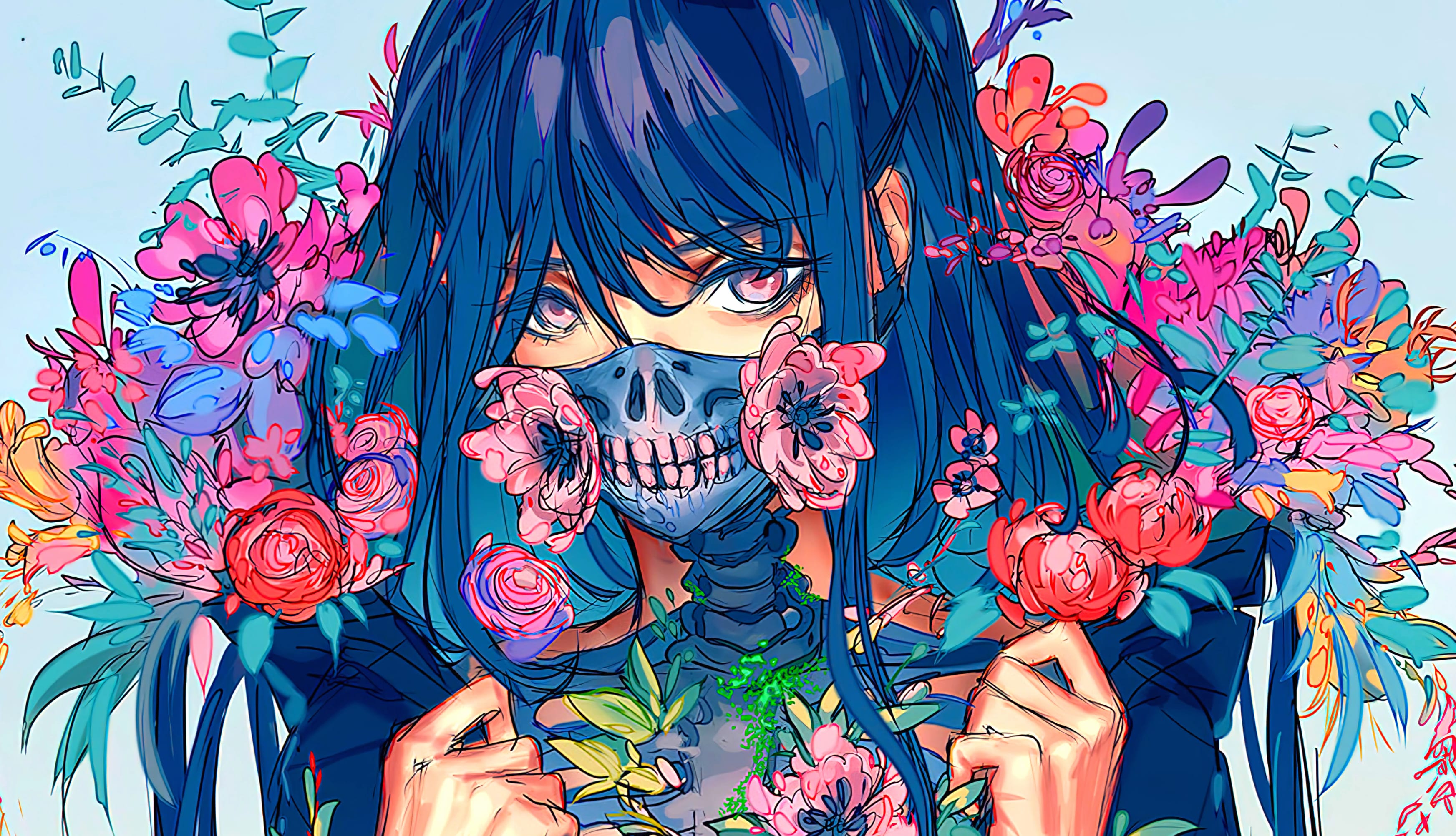 Day Of The Dead Anime Anime Girl Skeleton Flower wallpapers HD quality