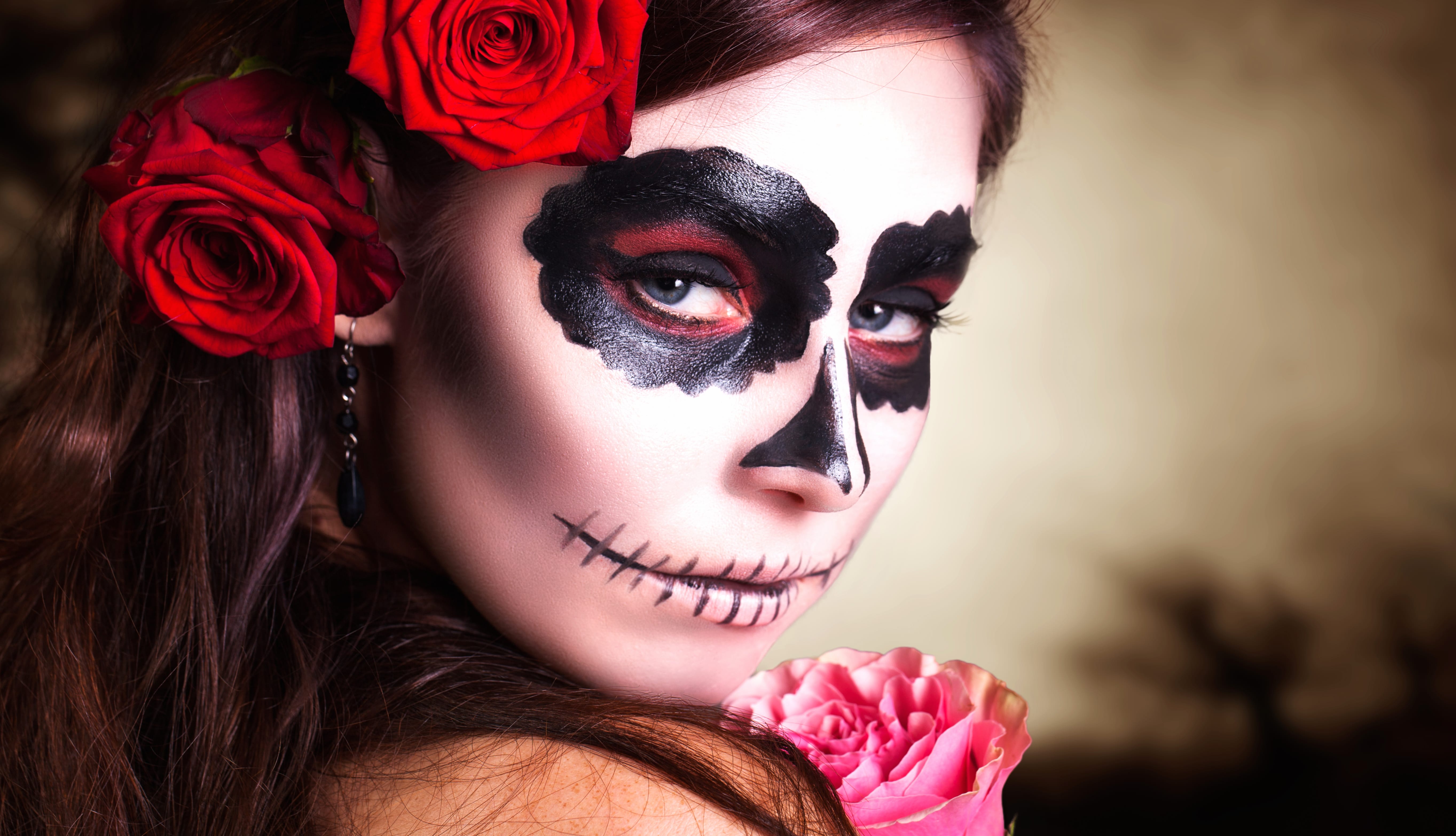 Day of the Dead Sugar Skull 4K Wallpaper wallpapers HD quality