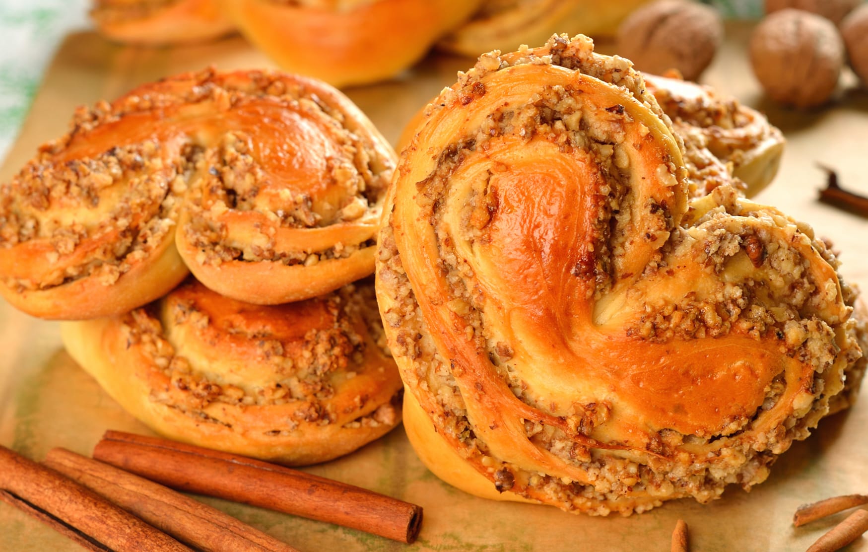 Delicious Baking of Sweet Nut-Cinnamon Rolls wallpapers HD quality