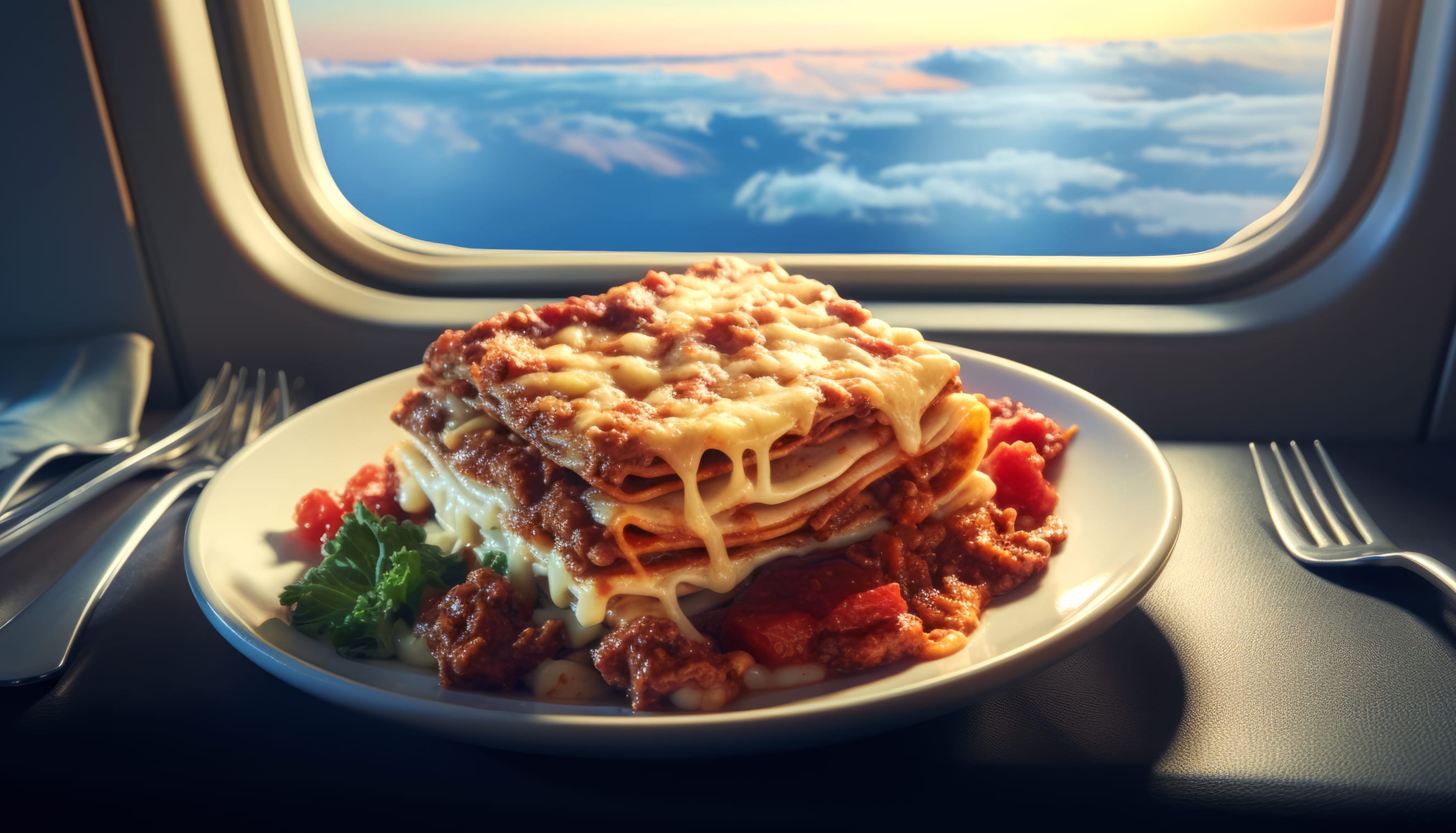 Delicious Lasagna on Airplane - HD Food Art Wallpaper at 640 x 1136 iPhone 5 size wallpapers HD quality