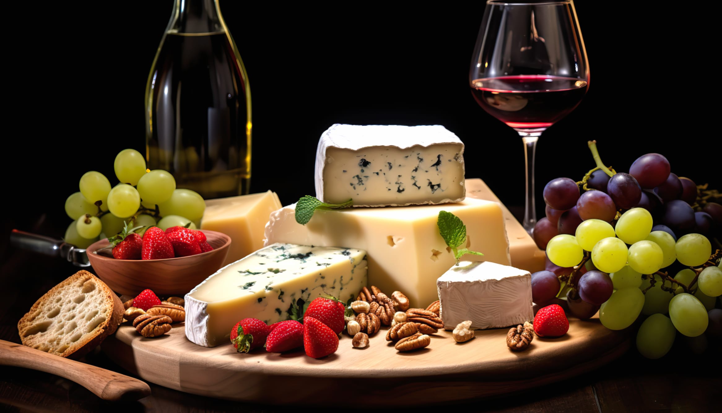 Delicious Meal With Wine and Cheese Wallpaper wallpapers HD quality