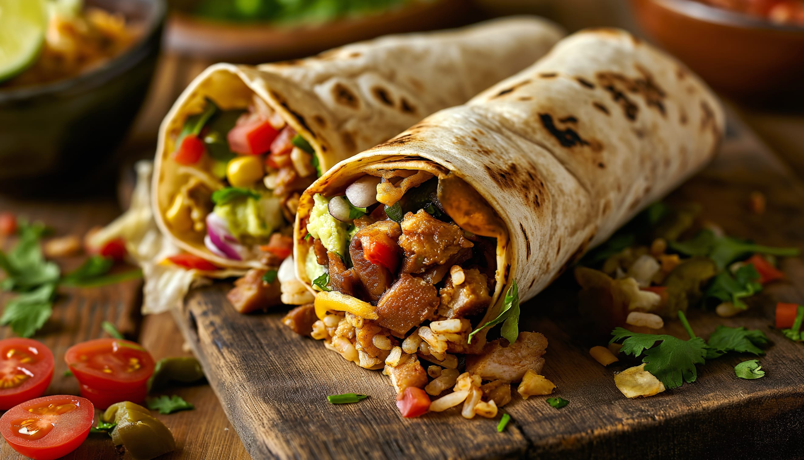 Delicious Mexican Burrito with Fresh Vegetables - HD Food Wallpaper wallpapers HD quality